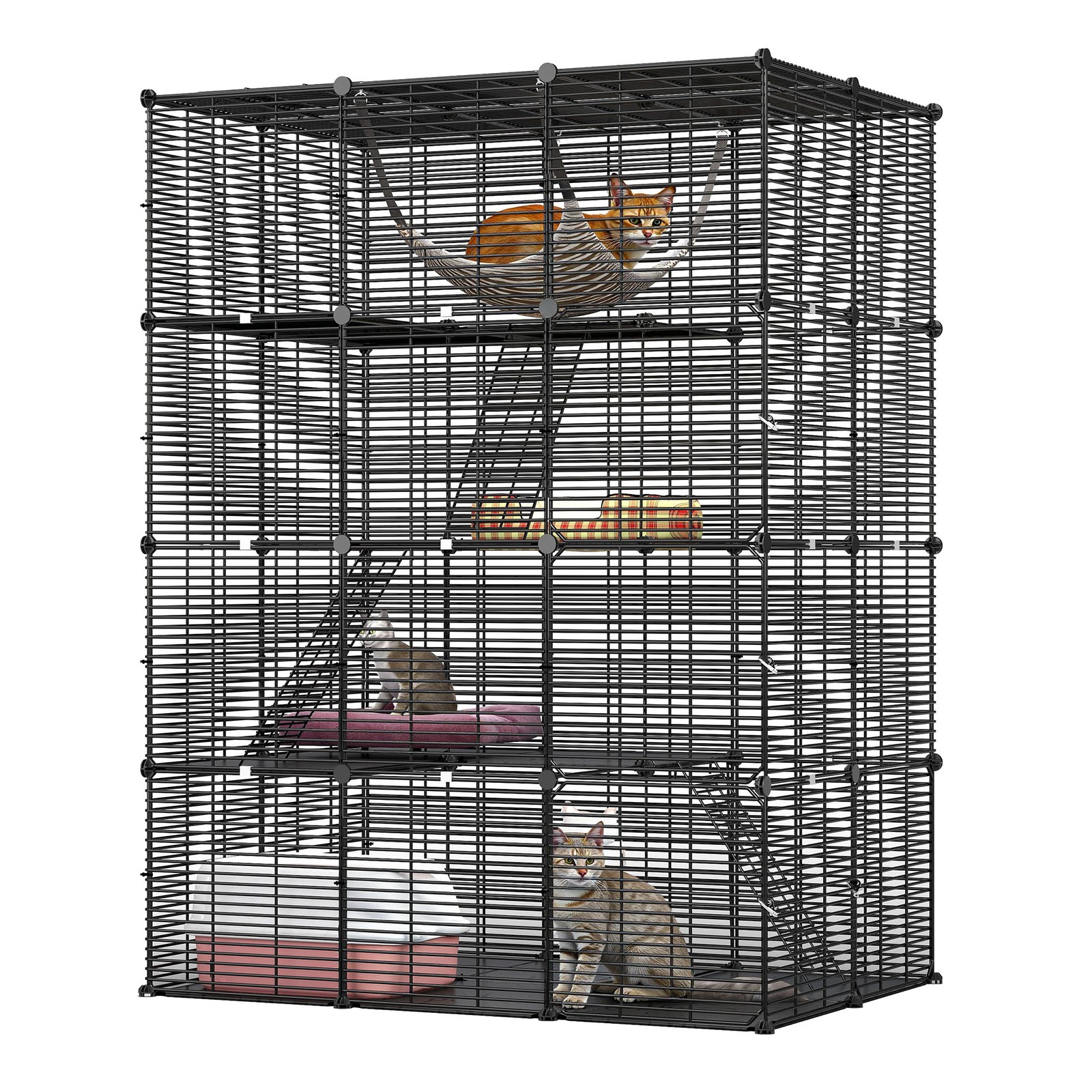 41x55" Black 4 Tier Ferret Cage Free Hammock Metal Rabbit Hutch Cat Catio