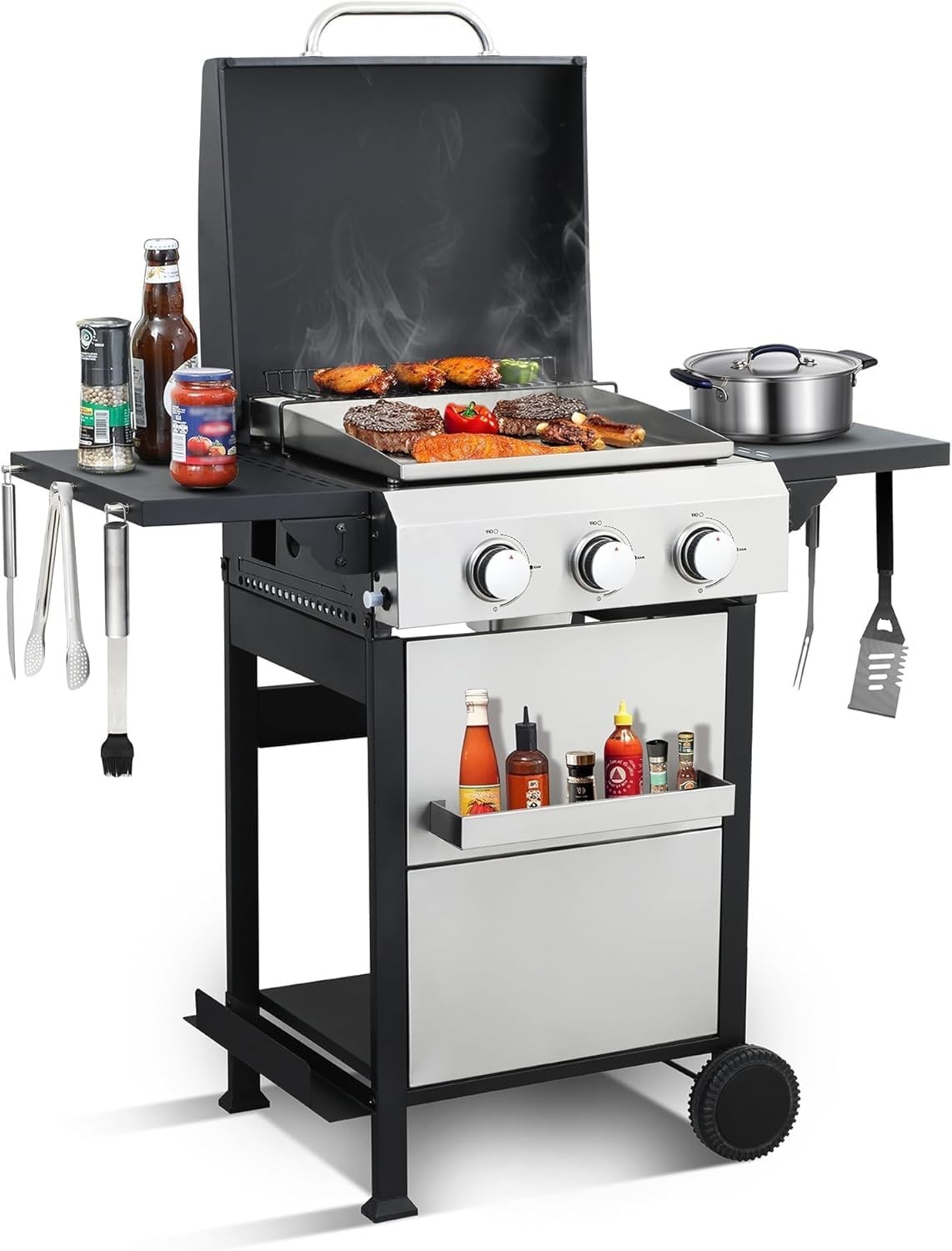 3 Burner Gas Grill Griddle Combo 36900 BTU Propane BBQ Grill for Outdoor