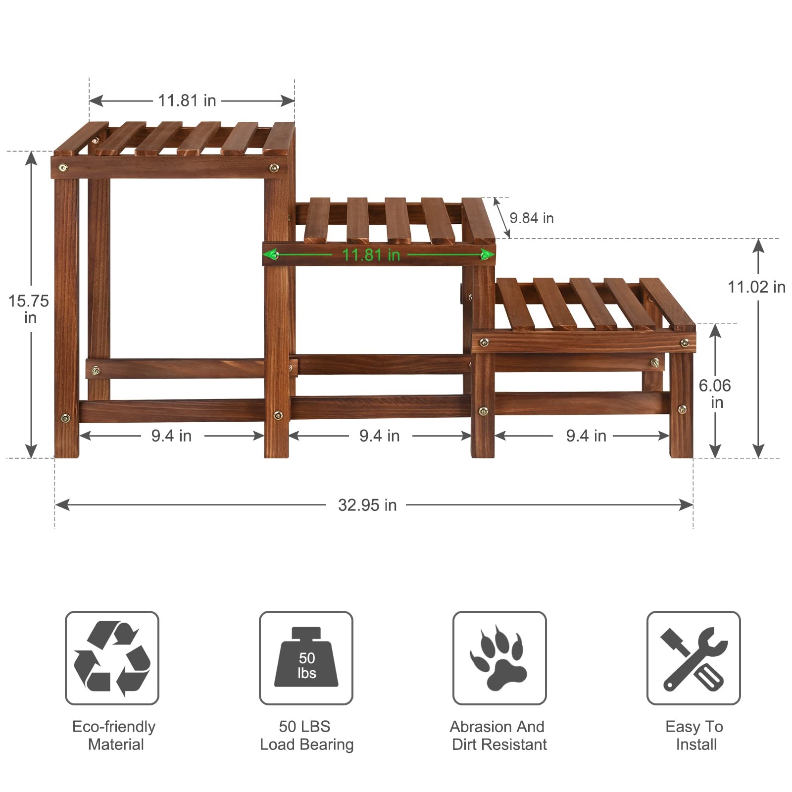 Jotboom 3 Tiers Plant Stand Indoor,Wood Stands for Carbonized color
