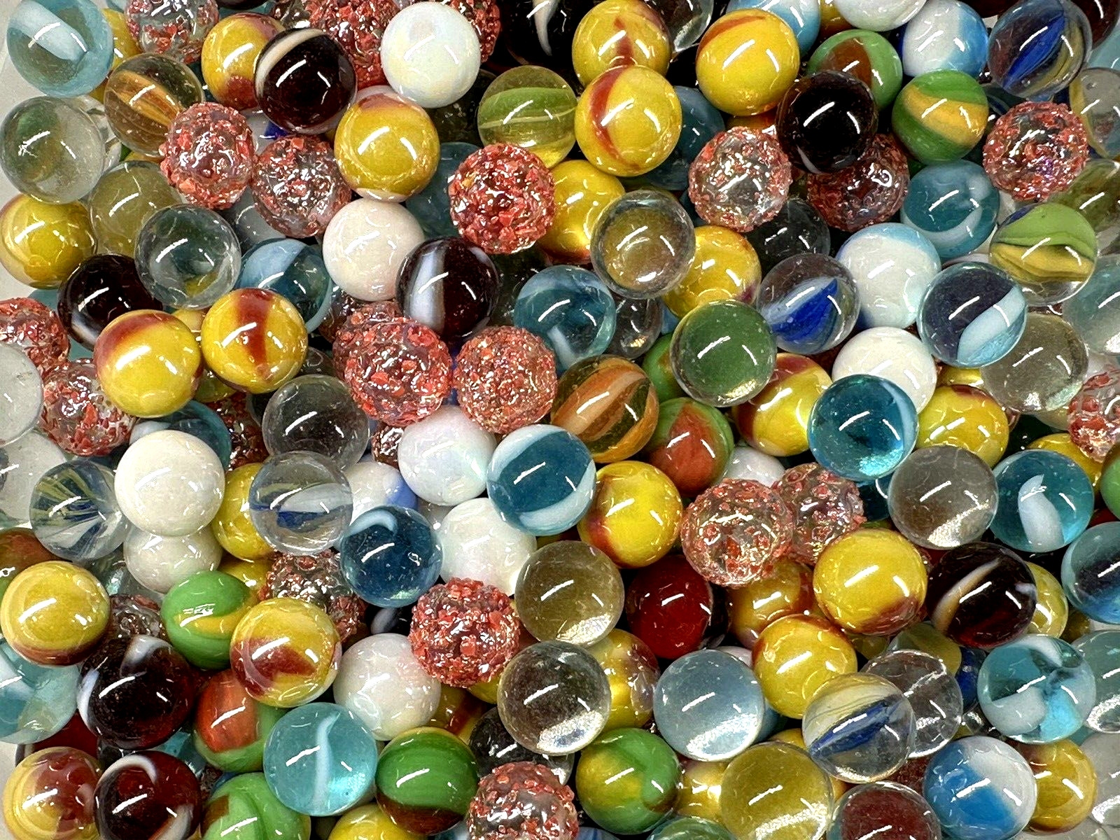 Glass Pee Wee 12mm Marbles (set of 50) Red,Pink Cat eyes from Bulk Assorted Lot