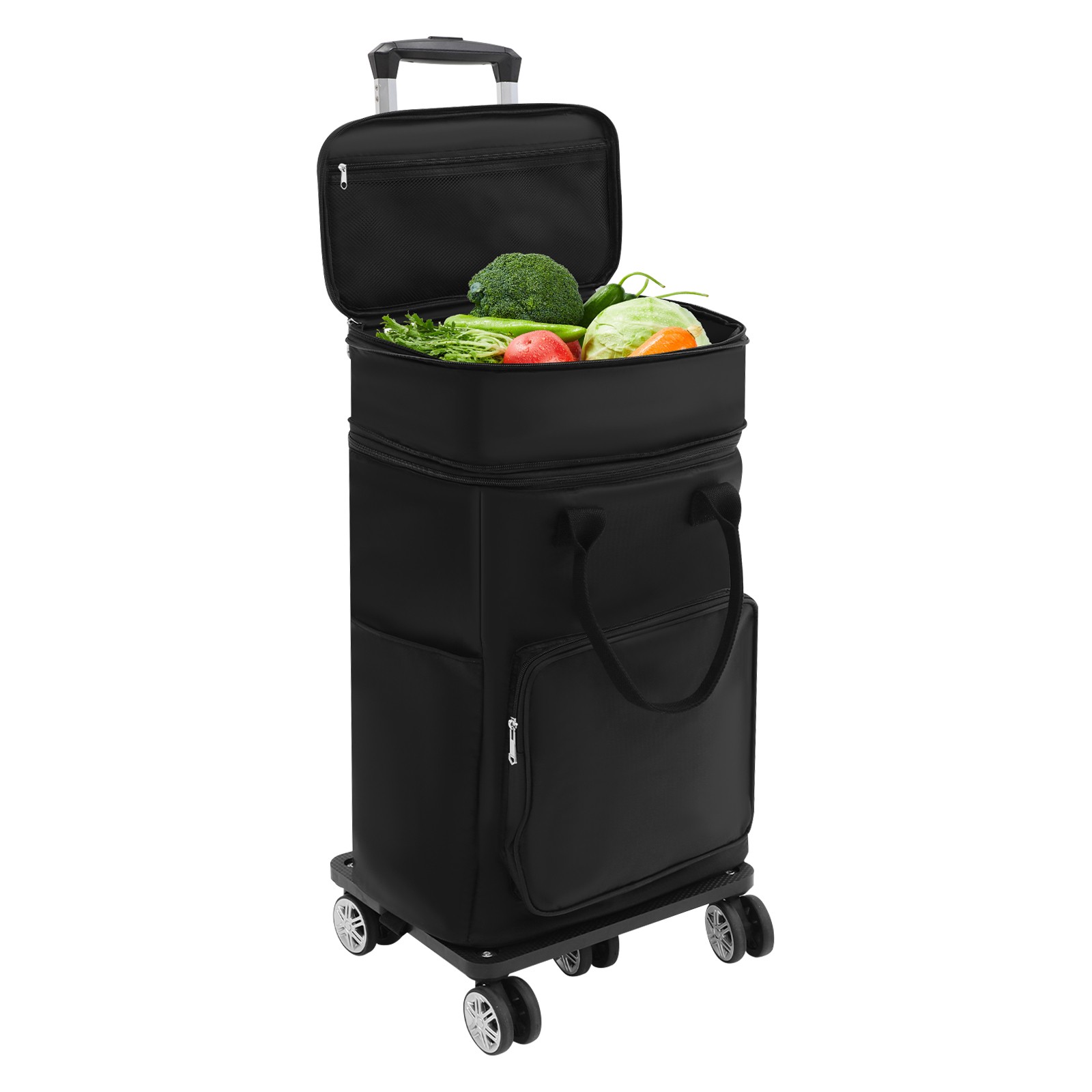 2 In 1 Shopping Cart With Wheels Grocery Cart Black Portable Utility Dolly Cart