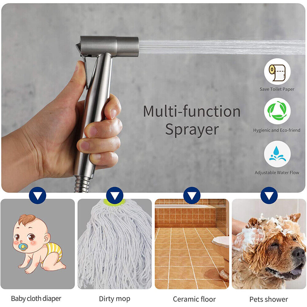 US Toilet Shattaf Adapter Hose Bidet Spray Stainless Steel Handheld Shower Head