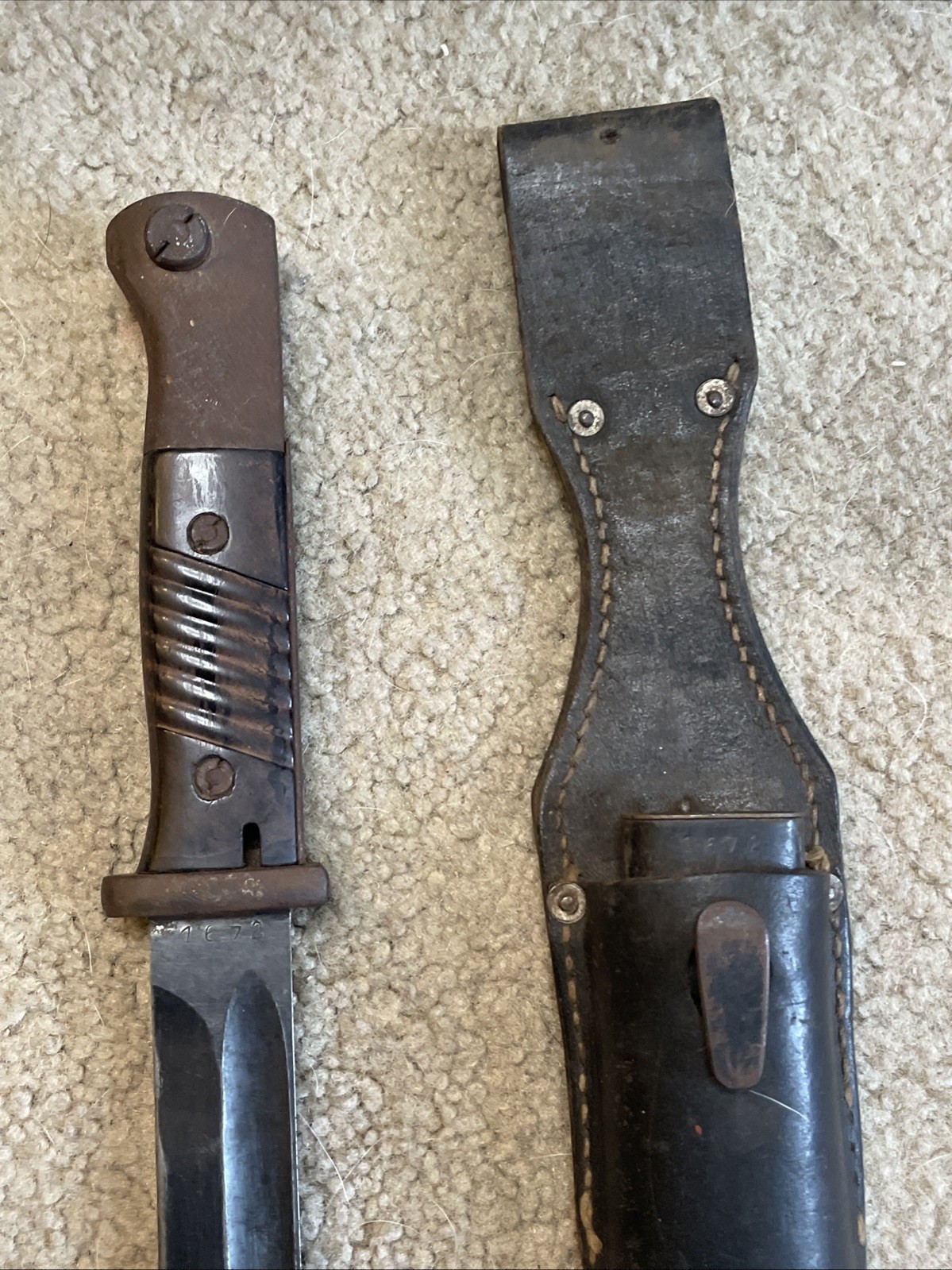 RARE Vintage World War 2 GERMAN K98 Matching Numbers Bayonet w/ Sheath & Frog