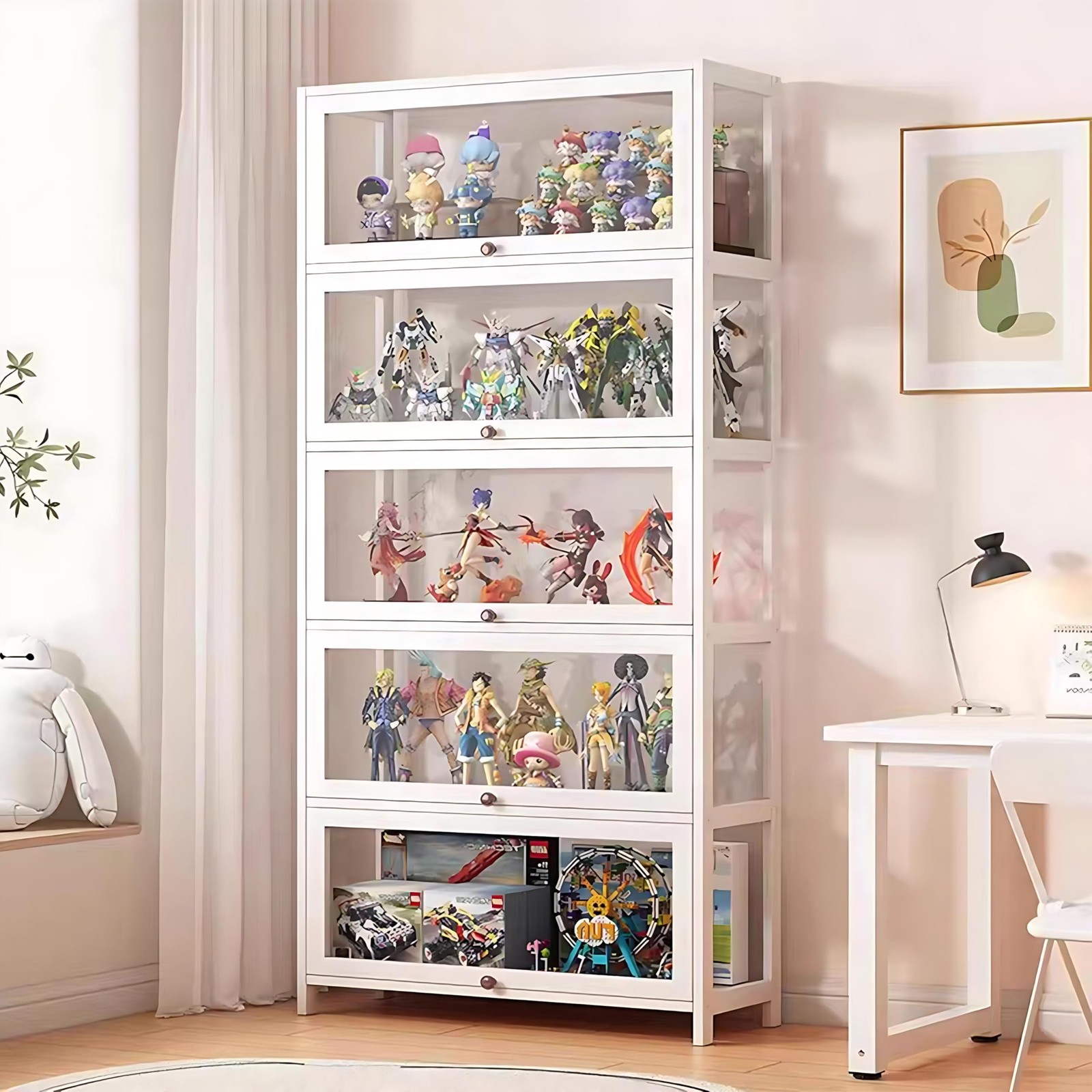 5 Tier Curio Display Cabinet Acrylic Glass Door for Collectibles Toys