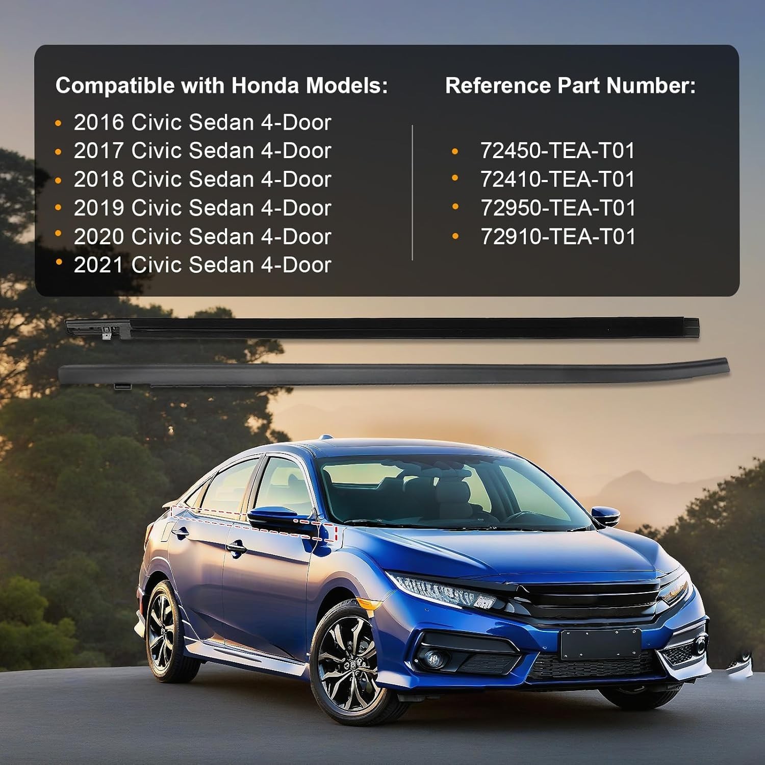 Car Window Weather Stripping Molding Trim Belt,Compatible with Honda Civic 2016