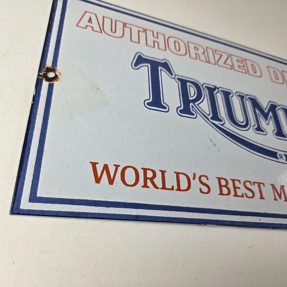 Vintage Triumph Motorcycles Sign - Gas Service Pump Porcelain Gasoline Sign