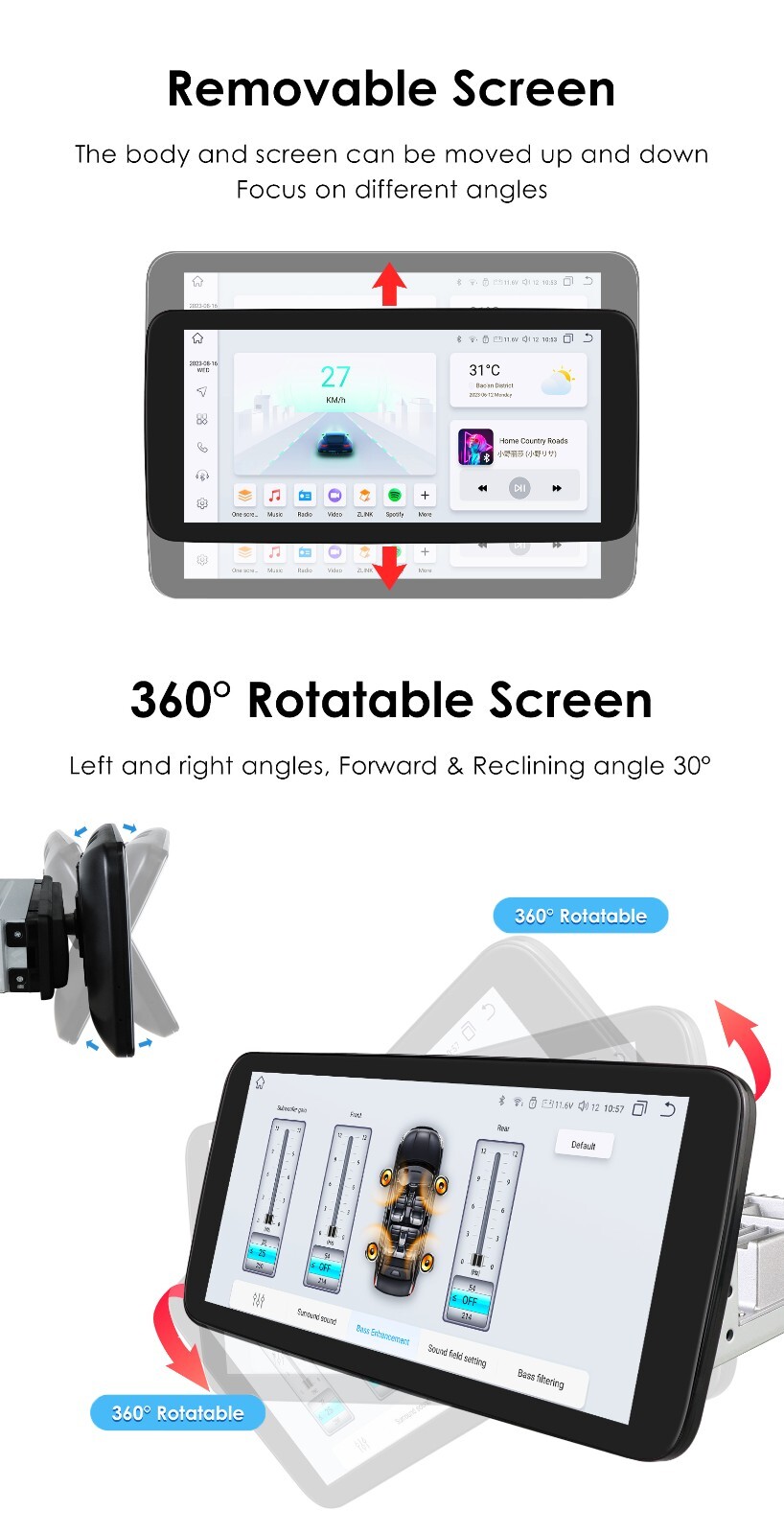 10.33” 6+64GB Android 8Core Single 1 DIN Apple Carplay Car Stereo Radio GPS DSP