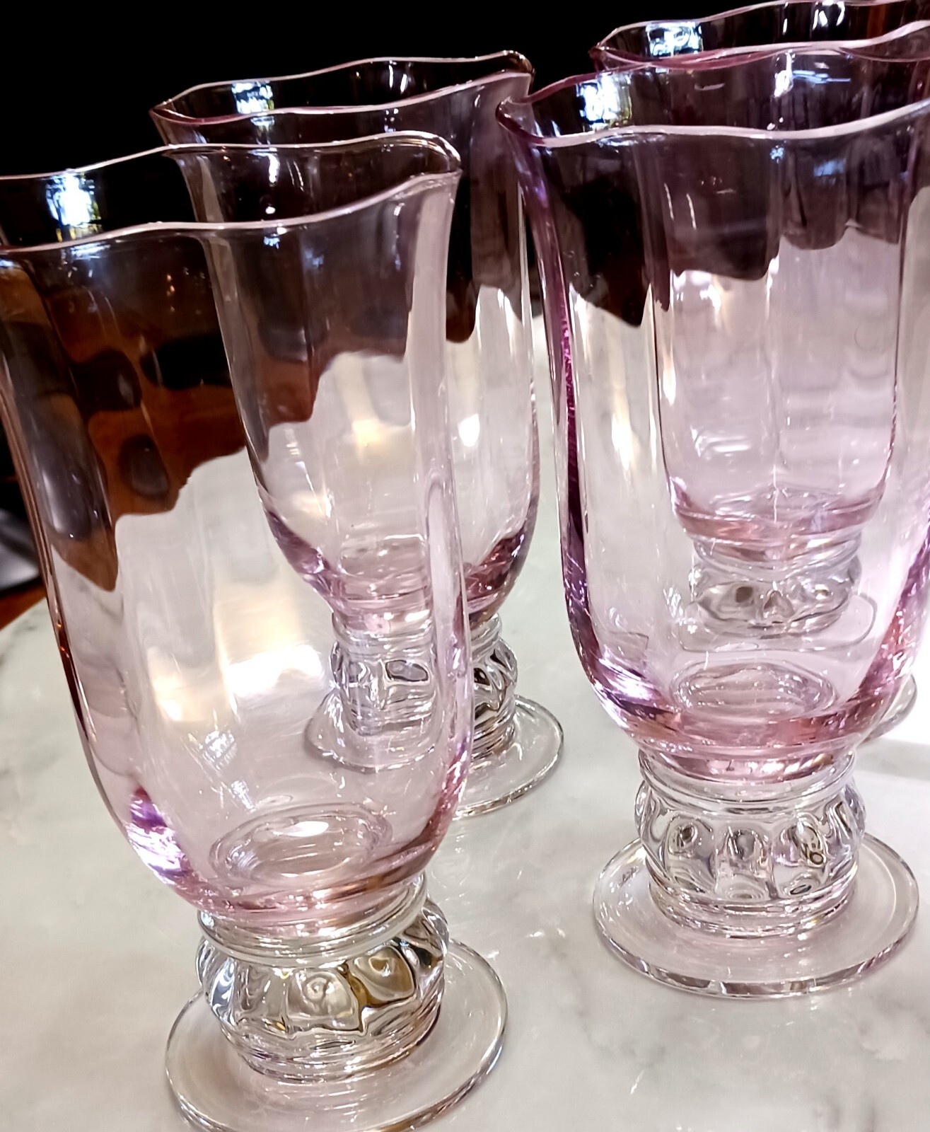 Set Of 4 Gorham Crystal Rose Serenade Rare Pink Highball Glasses