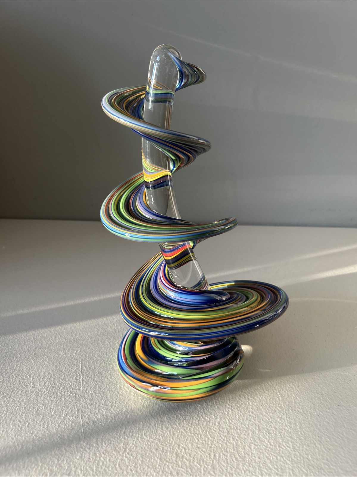 Thomas Kelly Heechee Rainbow Swirl Signed Art Glass Sculpture Signed 10.75" Tall