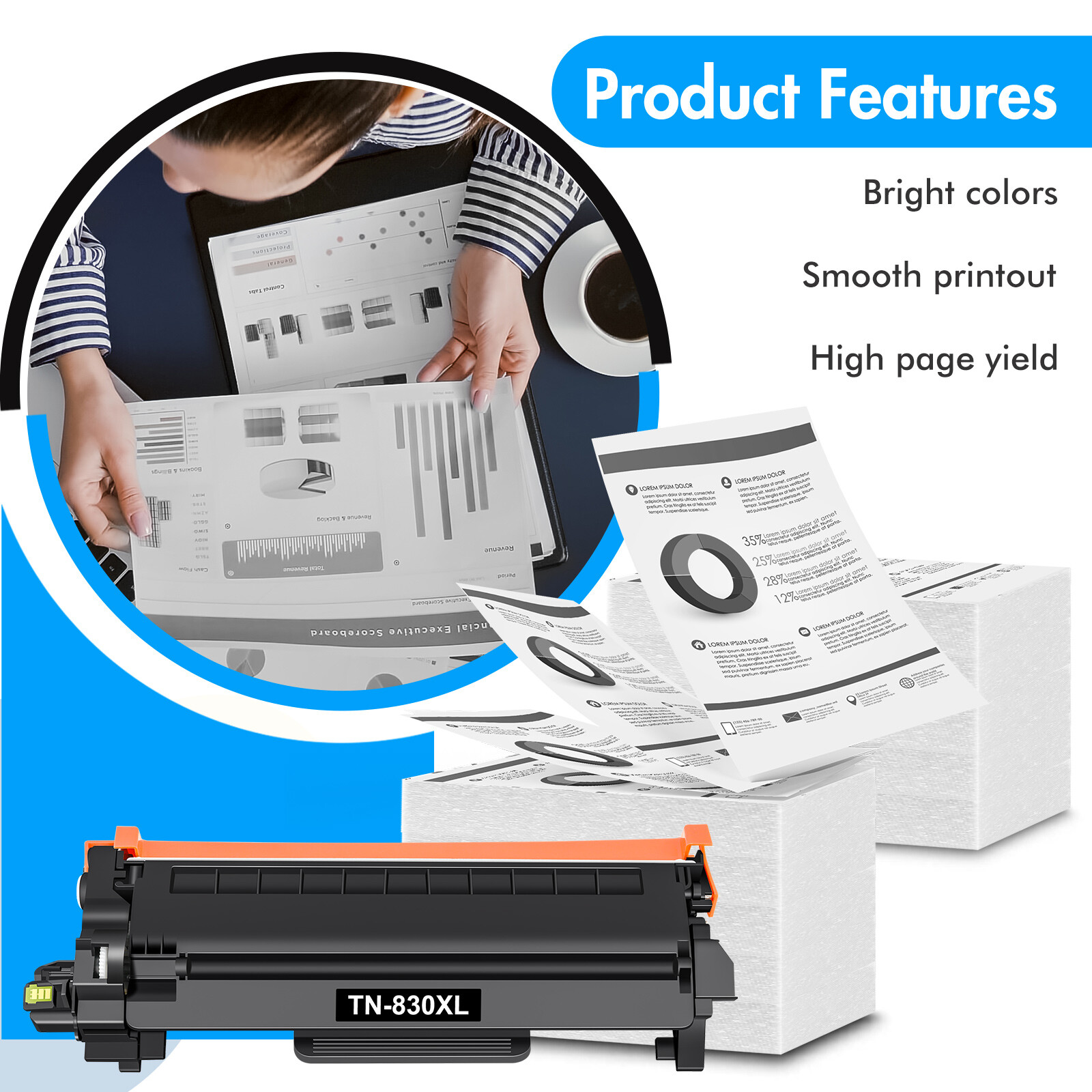 2PK TN830XL Toner Compatible for Brother TN830 XL DCP-L2647DW HL-L2405W L2460DW