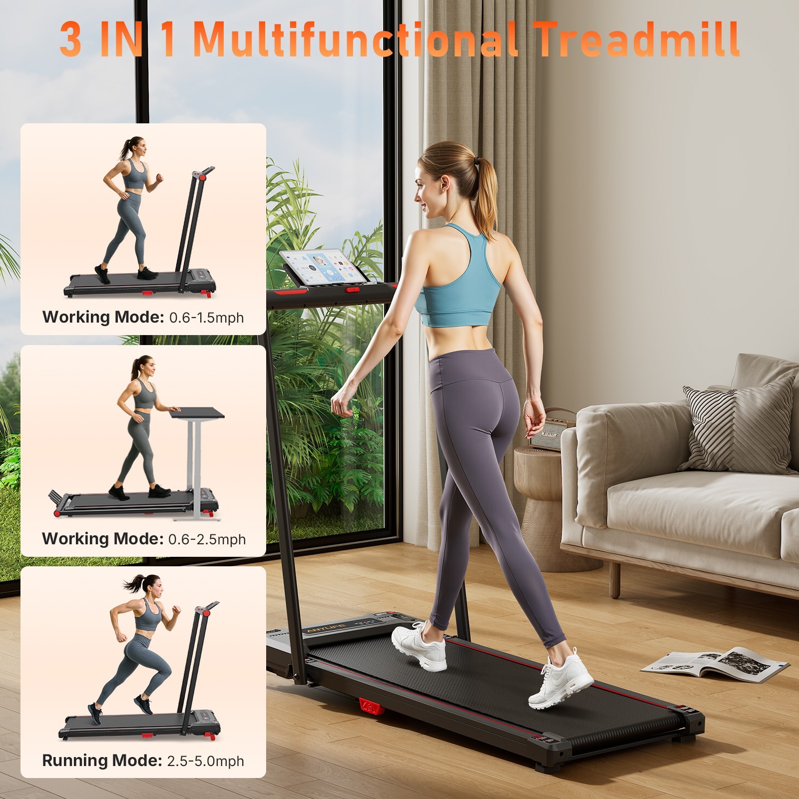 Foldable Under-Desk Treadmill for Home Use, Remote-Controlled with LED Display