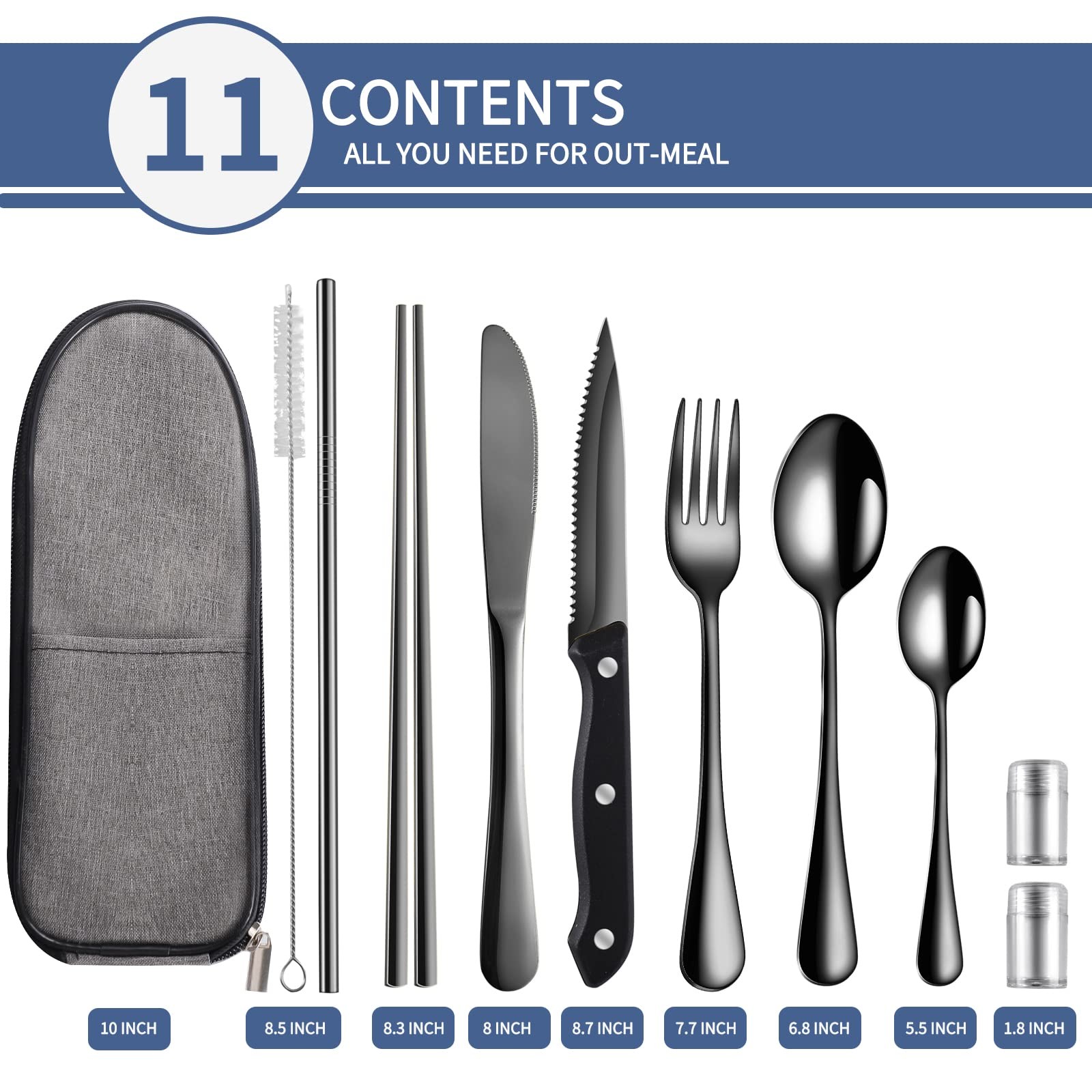 Travel Utensils with Case Reusable Portable Camping Cutlery Set Stainless Steel
