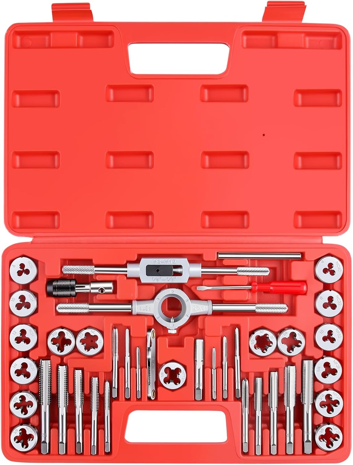 40pc Tap & Die Set SAE Thread #4 to 1/2” UNC Coarse UNF Fine & NPT Threading Kit