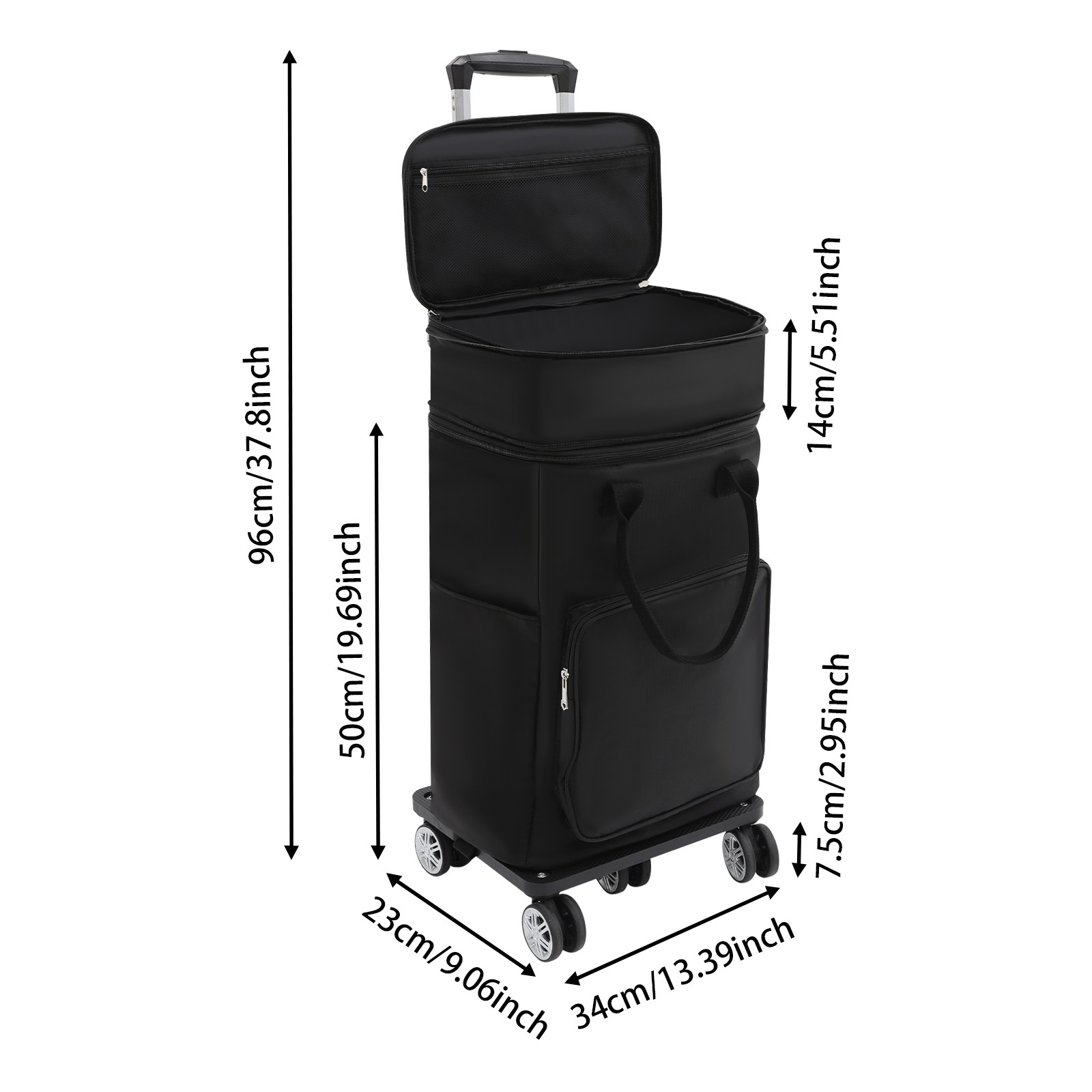 2 In 1 Shopping Cart With Wheels Grocery Cart Black Portable Utility Dolly Cart