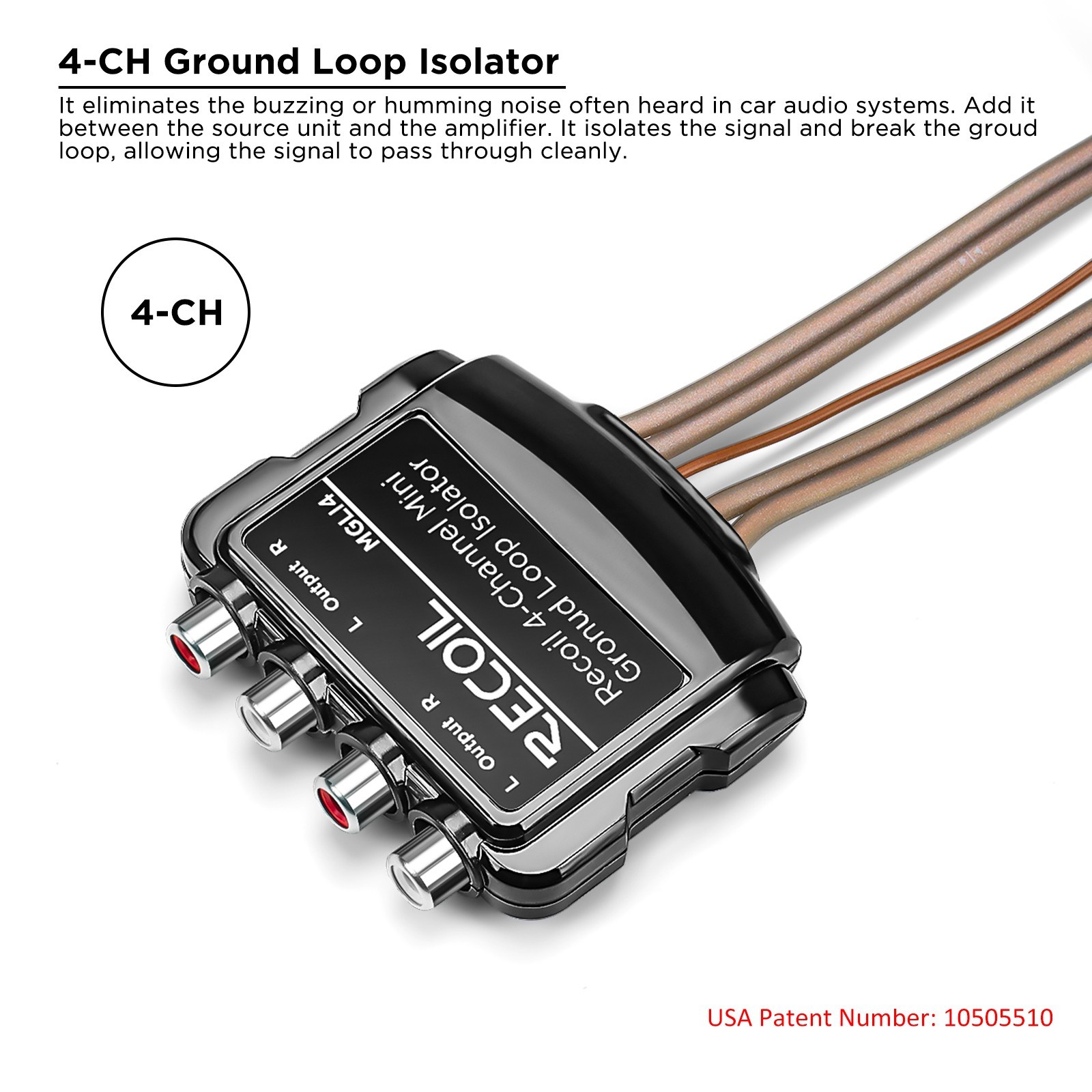 RECOIL MGLI4 Mini 4Channel RCA Stereo Ground Loop Isolator for Audio Signal