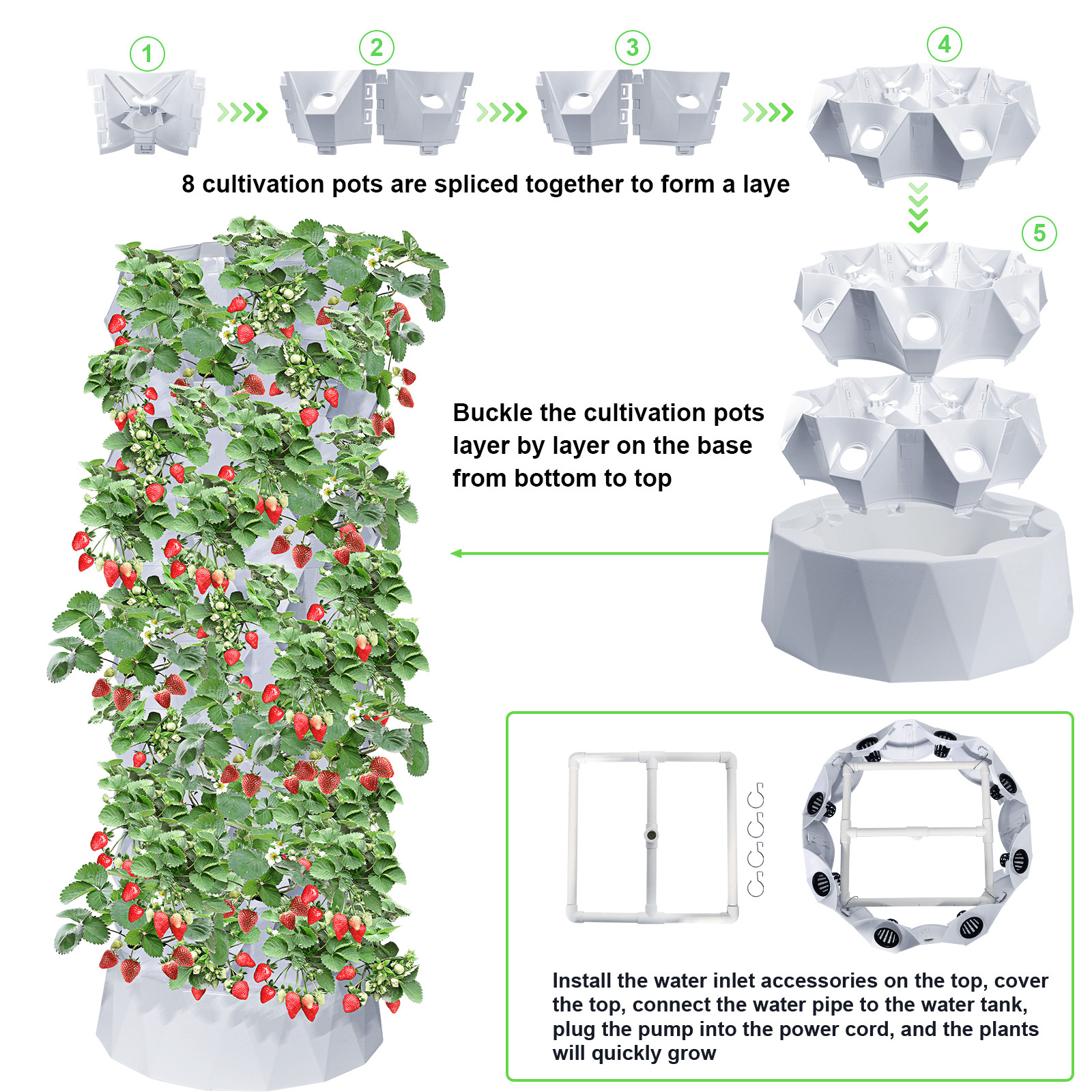 Vertical 80 Pots Hydroponics Tower Set Hydroponic Growing System Indoor&Outdoor