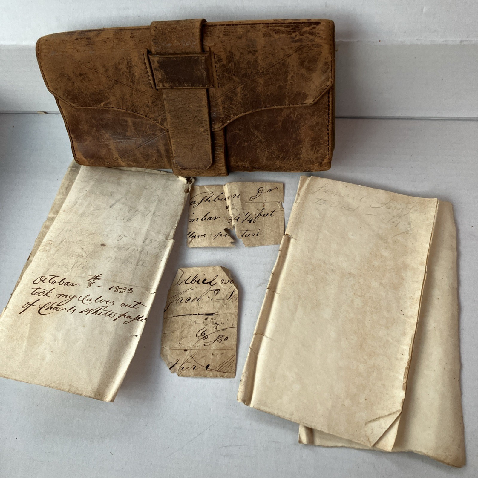 1800's Civil War Era Wallet / DOCUMENT HOLDER W/papers Dated 1833 Antique