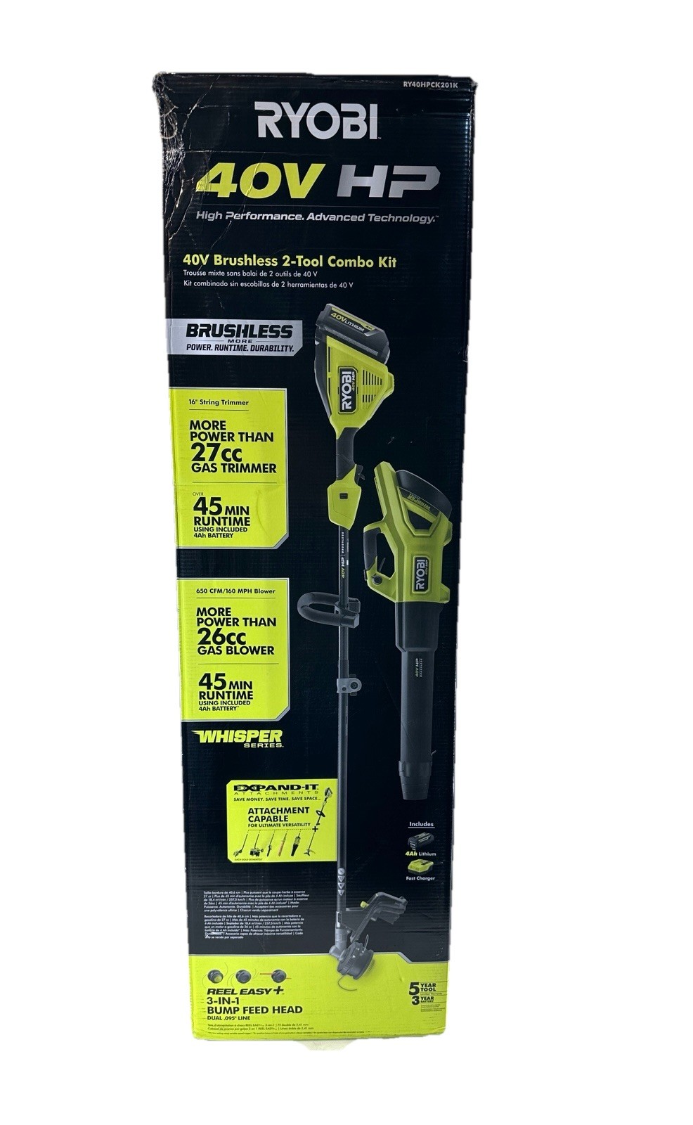 Ryobi 40V HP 650 CFM Blower & 16 in String Trimmer W/ 4 Ah Battery RY40HPCK201K