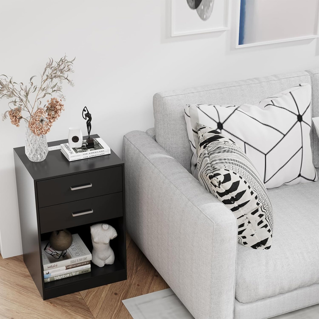 Set of 2 Nightstand Bedside Table 2 Drawers with Charging Station and USB Ports