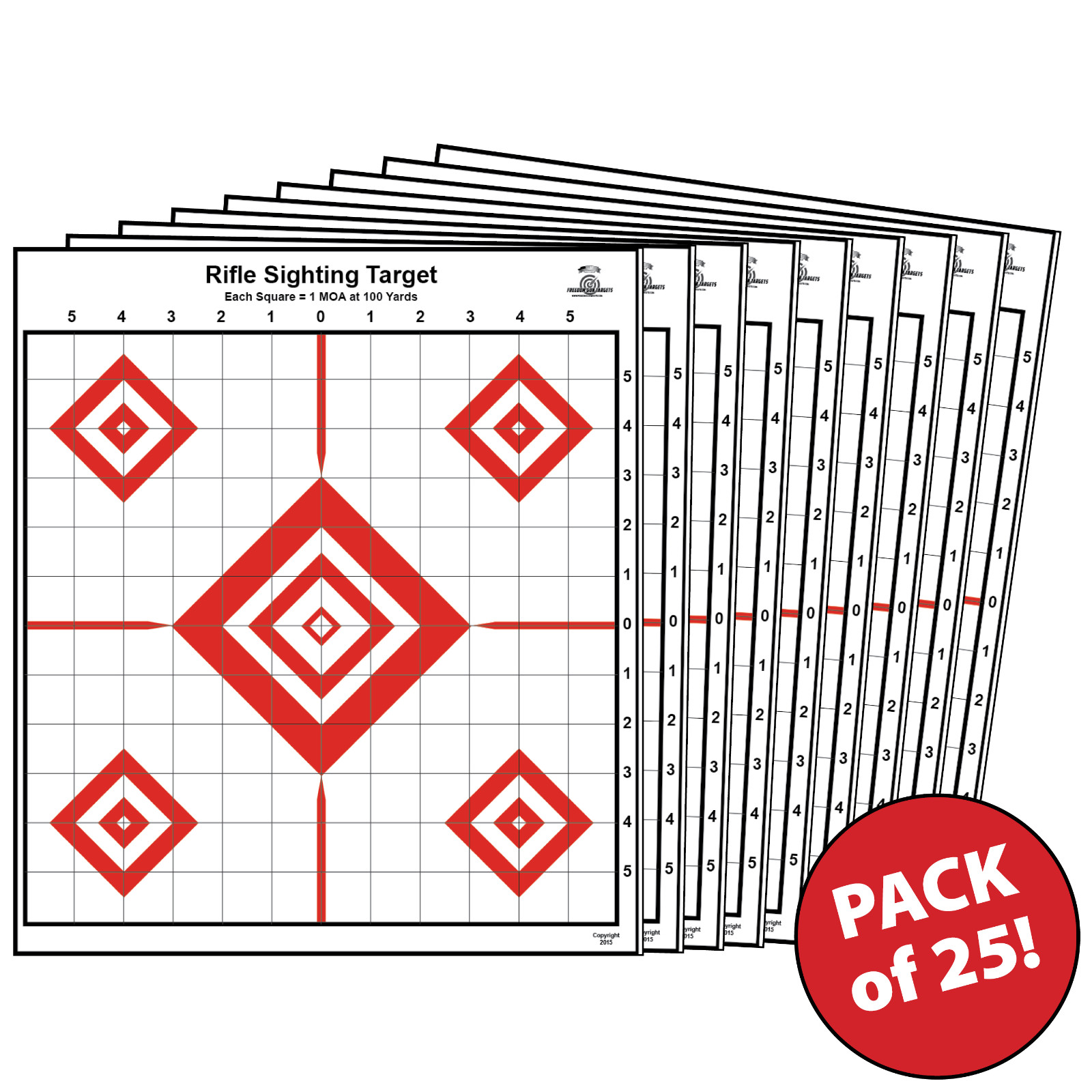 25 Rifle Sighting Targets for Gun Range Handgun Pistols Red Diamonds 13x14.5