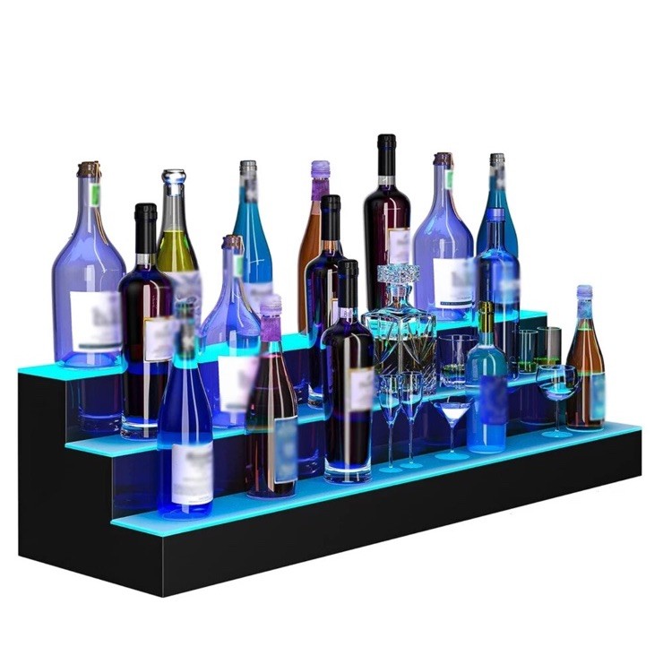 24" 3-Step LED Light Liquor Bottle Display Glowing Bar Shelf