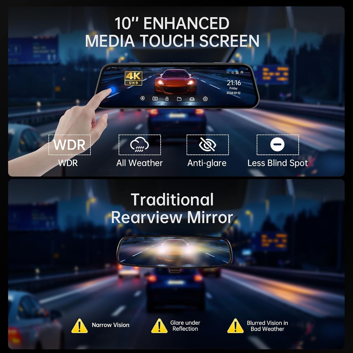 4K Rear View Mirror Camera,10'' Mirror Dash Cam with 1080P Rear Camera,32gb card