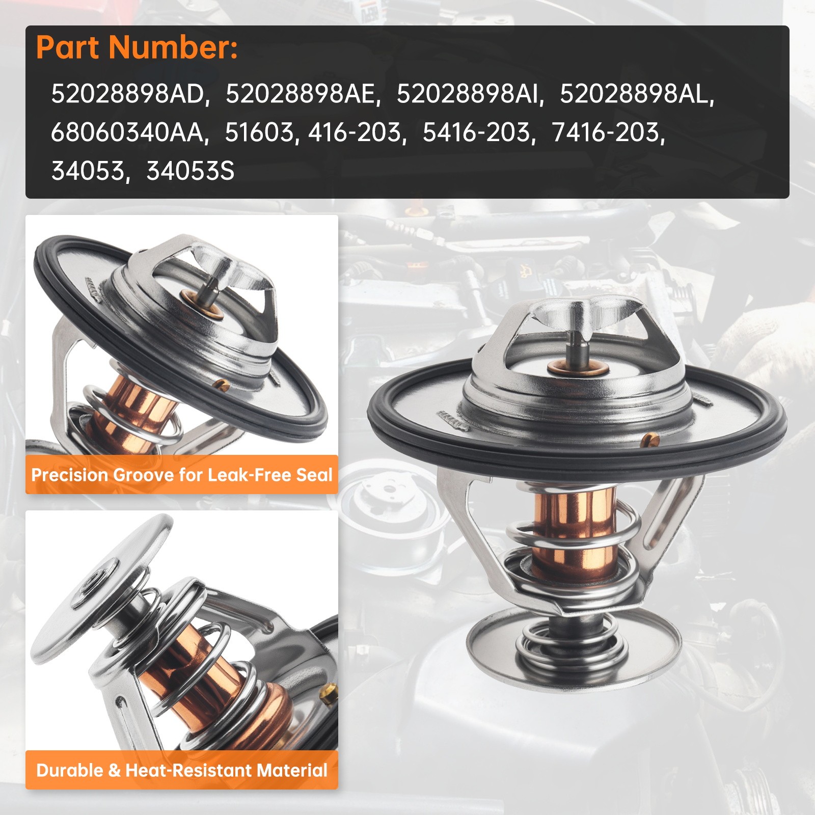 Temperature Sensors 52028898AE Engine Coolant Thermostat Fit for Dodge Jeep Chry