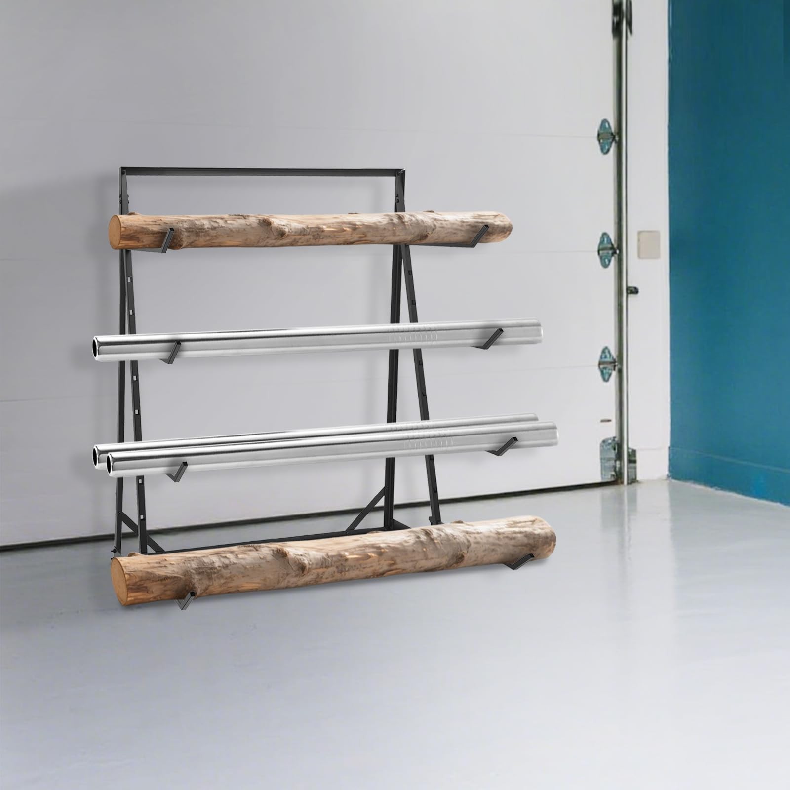 4 Tier Steel Horizontal Lumber Storage Rack, Heavy Duty Pipe Organizer Shelf