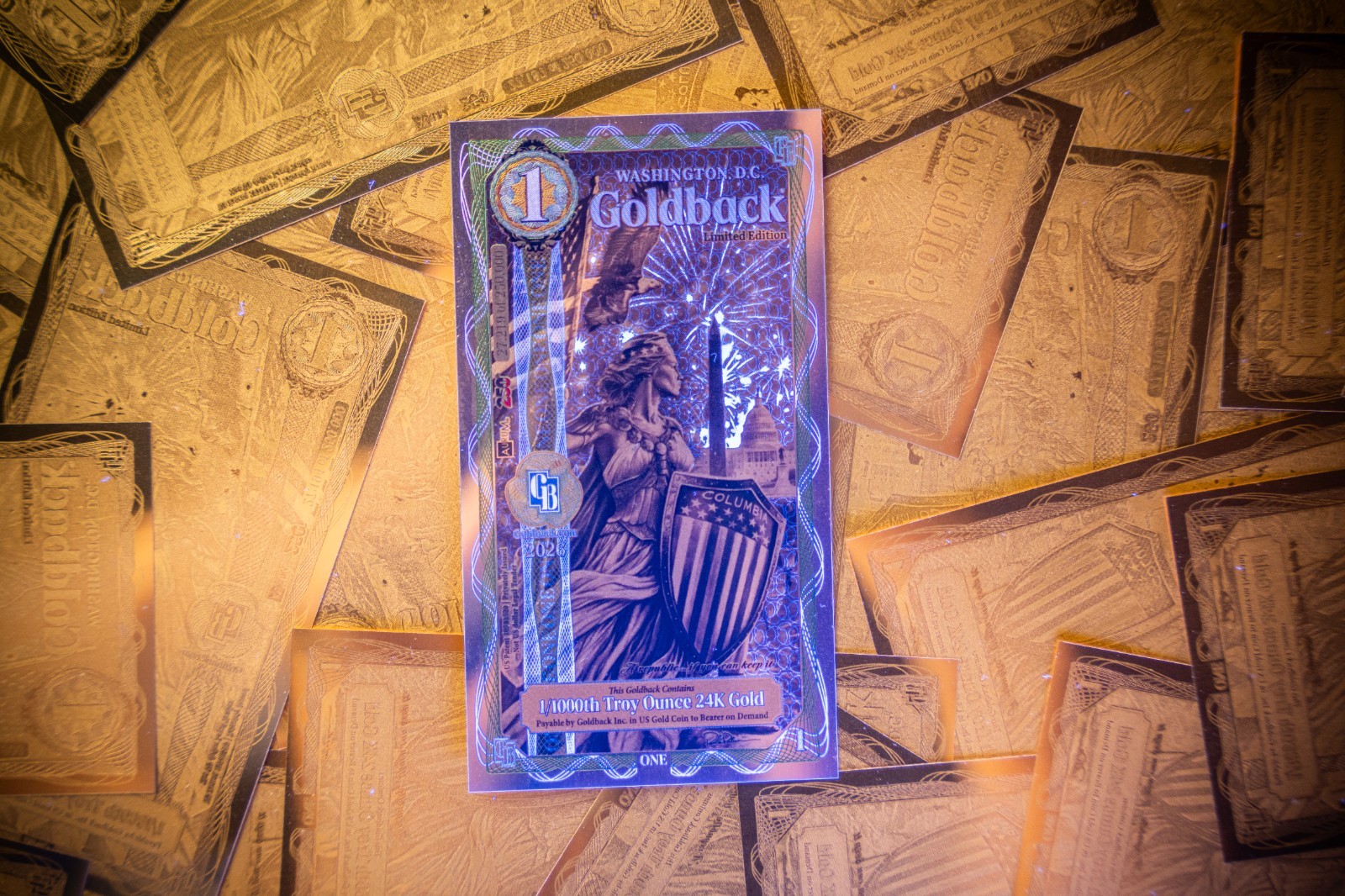 2X 1 WASHINGTON DC Goldback Aurum Gold Foil Note 1/1000 oz 24kt .999 Fine GOLD