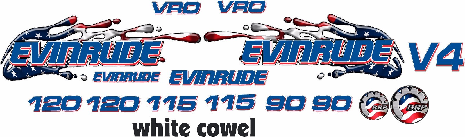 Evinrude v4 Cross Flow USA Flag splash 90 - 120 Decal Kit