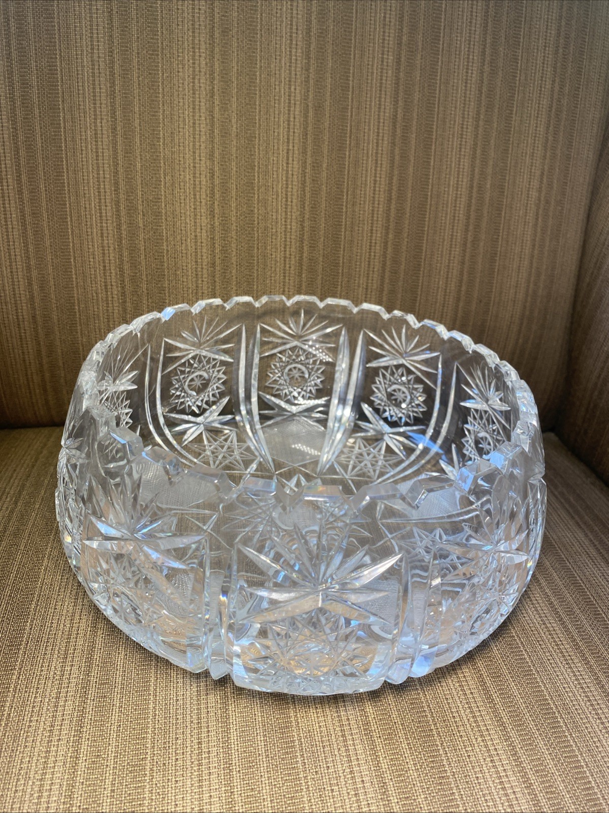 Vintage Hand-Cut ABP Crystal Bowl 8” Starburst & Fan Pattern Brilliant Sparkle