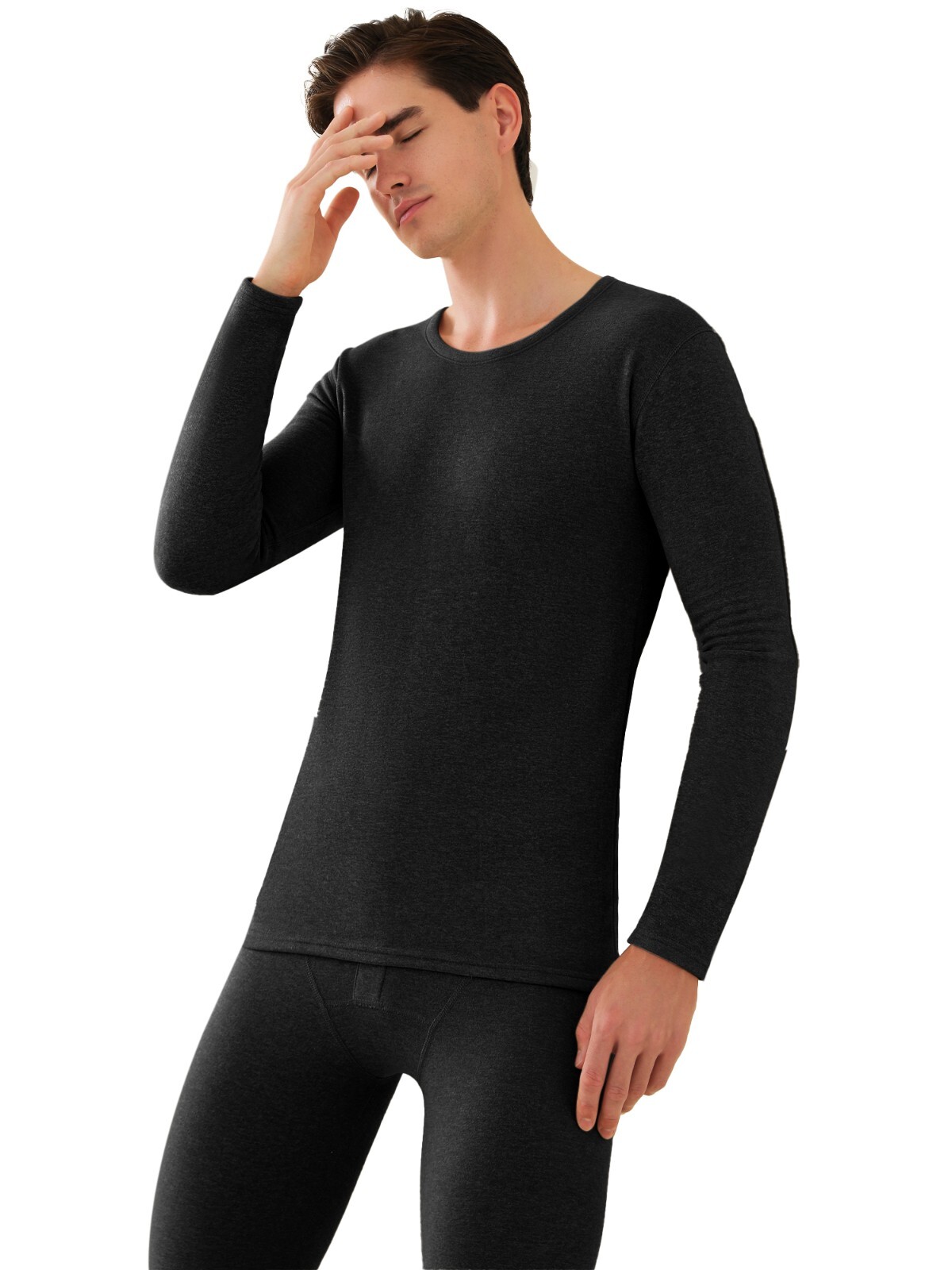 Men's Thermal Underwear Set Cashmere Silk Lining Pajama Set Long Johns Soft