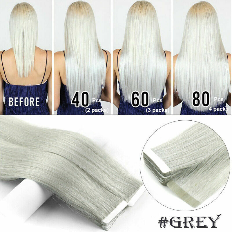 Seamless Tape In Human Hair Extensions Skin Weft Russian Hair Full Head 80pieces