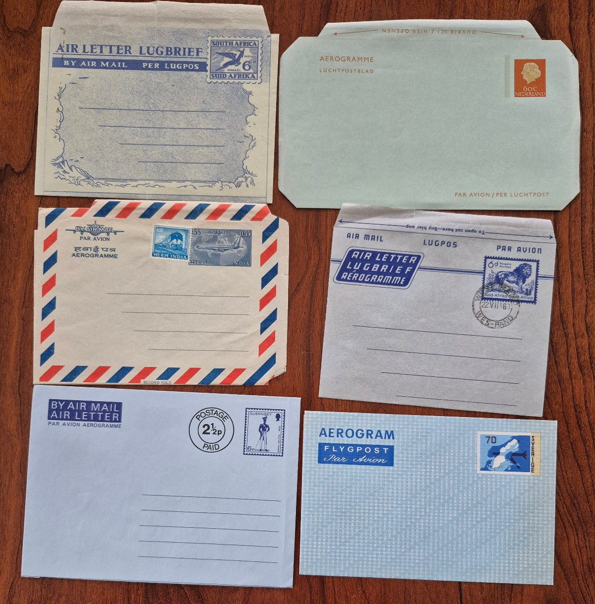 6 Foreign Postal Stationery Envelopes Airmail Aerogram; different countries!