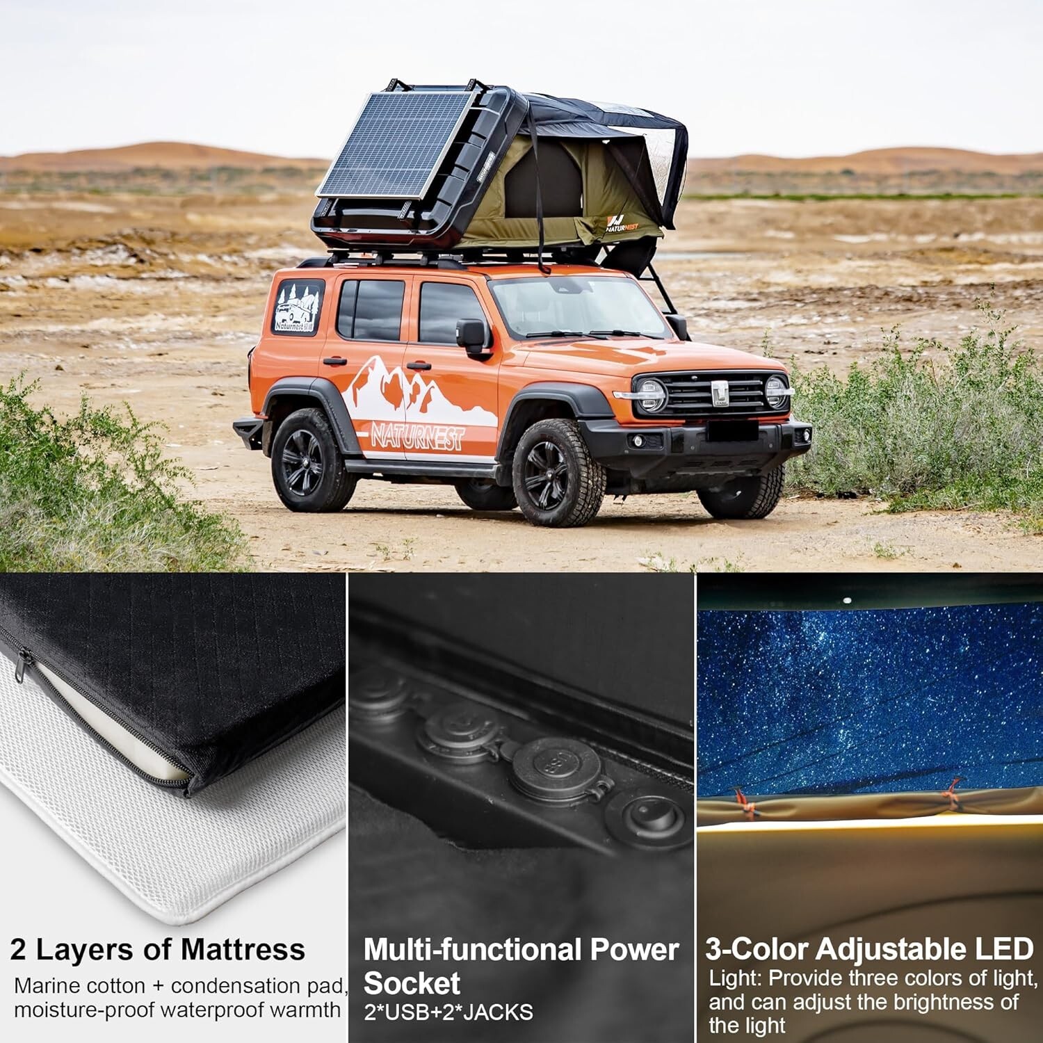 Naturnest ABS Clamshell Roof Top Tent Sirius 1 Plus & Annex Room for Car Camping