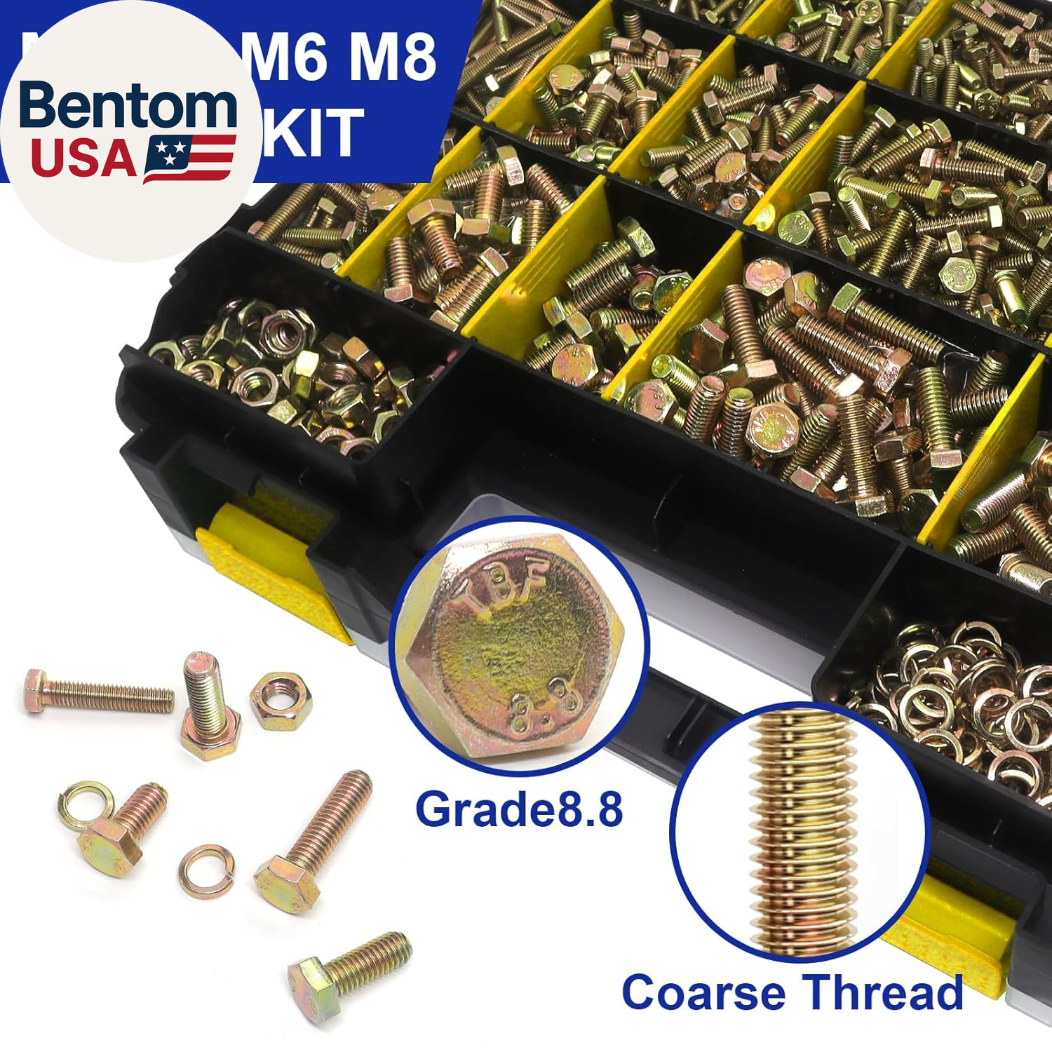 919 Pcs Grade 8.8 Metric Bolt Assortment, M4 M5 M6 M8 Heavy Duty Bolts and Nuts