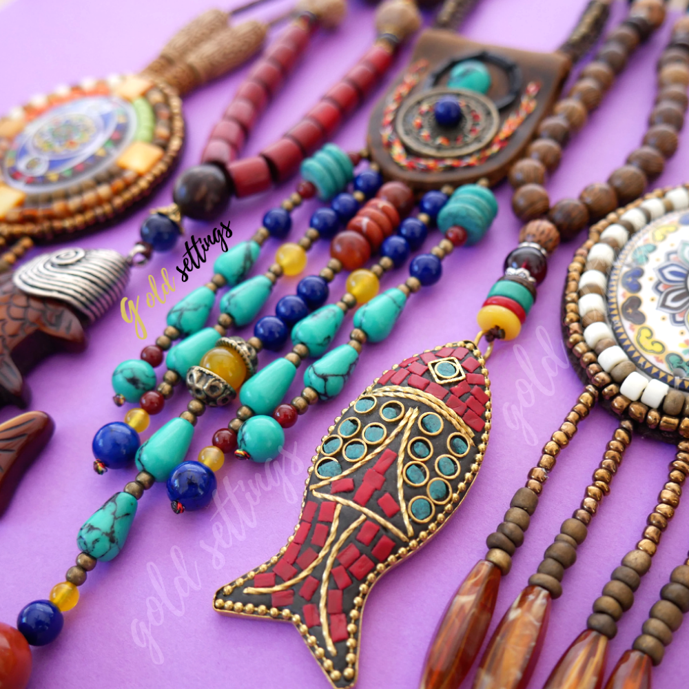 Boho Wooden Beaded Long Necklaces Ethnic Stone Wood Beads Pendant For Women