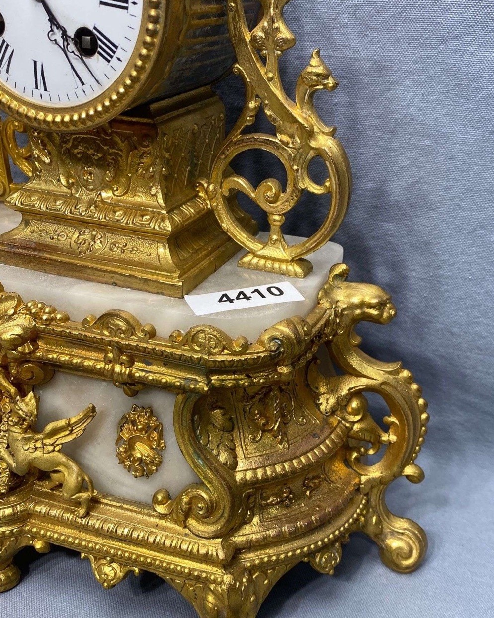 Antique French Gilt Spelter & Marble Mantle Clock Ormolu Timepiece Untested