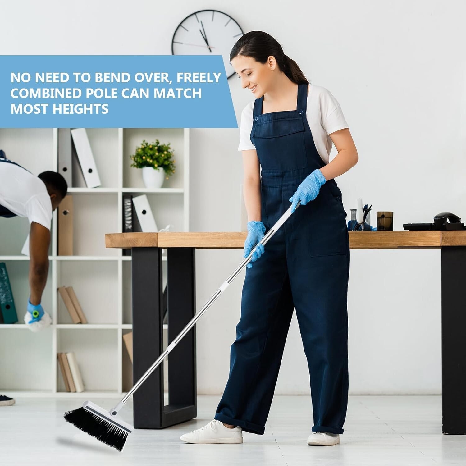 Broom and Dustpan Set Lightweight Upright Lobby Broom and Dust Pan Combo 3-In-1