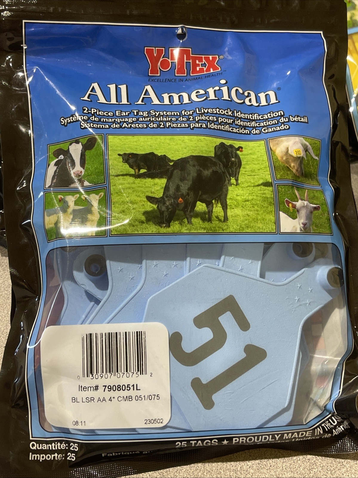 Y-Tex 4 Star Large Cattle Tags 25 Pack, 2 Piece Ear Tag System, Blue, 51-75