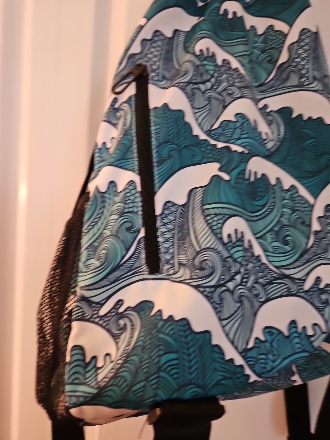 Risefit Drawstring Backpack with Mesh Pockets String Gym Bag Blue Waves