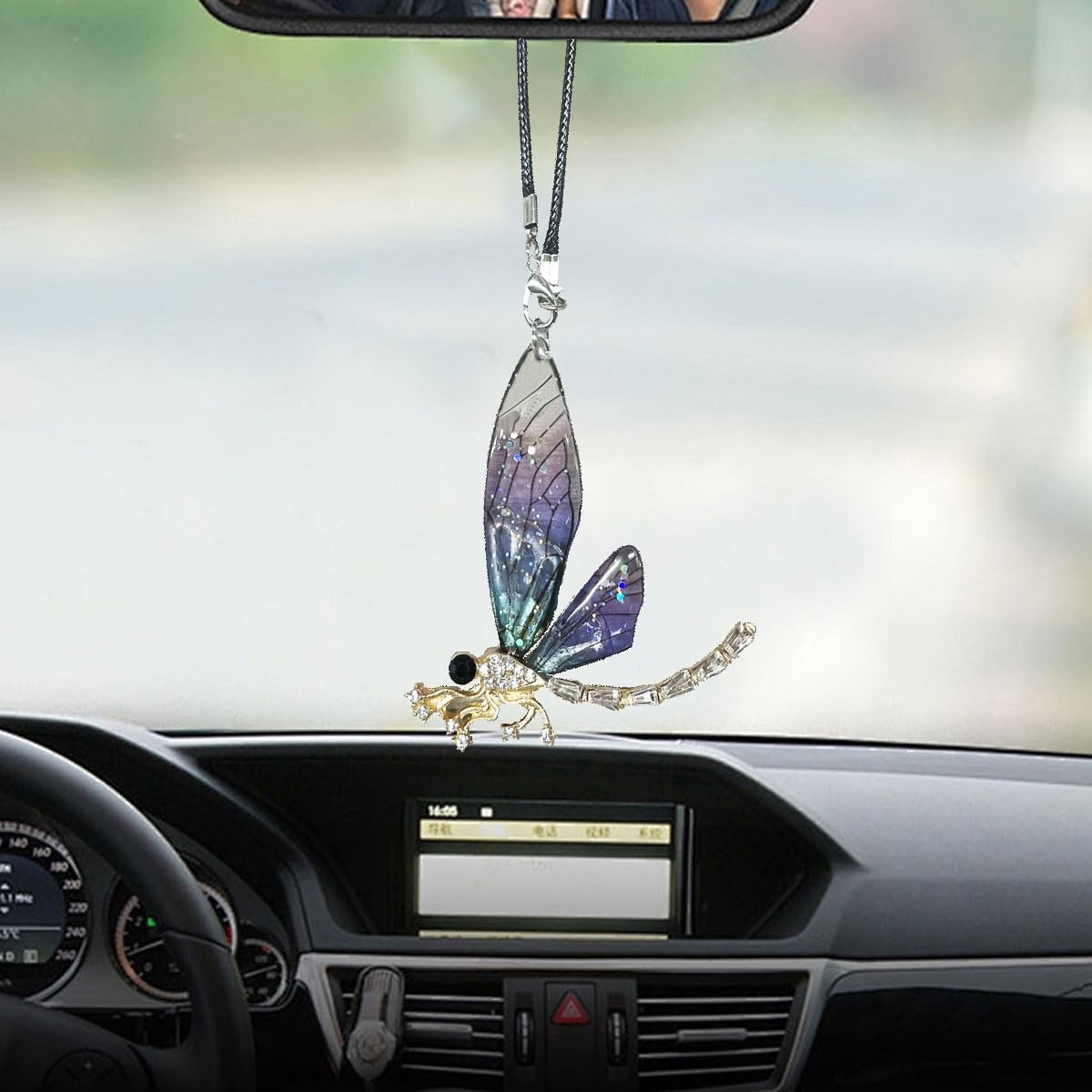 Dragonfly Car Pendant, Bling Crystal Diamond Suncatcher, Transparent Wing Metal