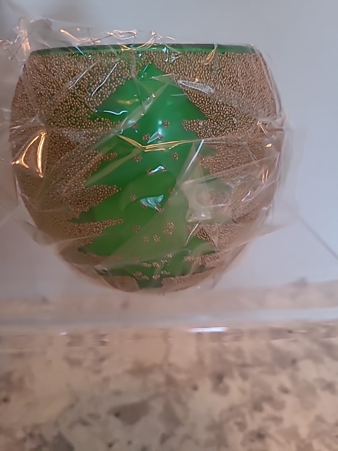 Home Interiors Green Gold Glass Christmas Trees Candle Holder 55029