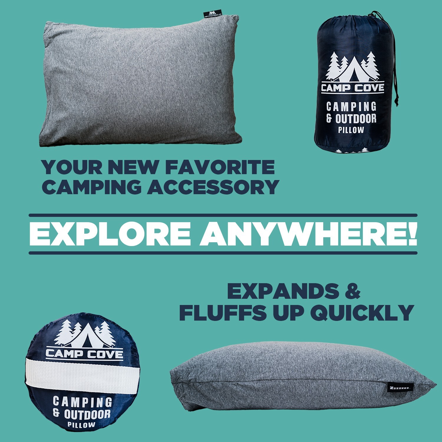 CAMP COVE Camping Pillow Jersey Cotton Shredded Memory Foam 15x21 NEW Travel