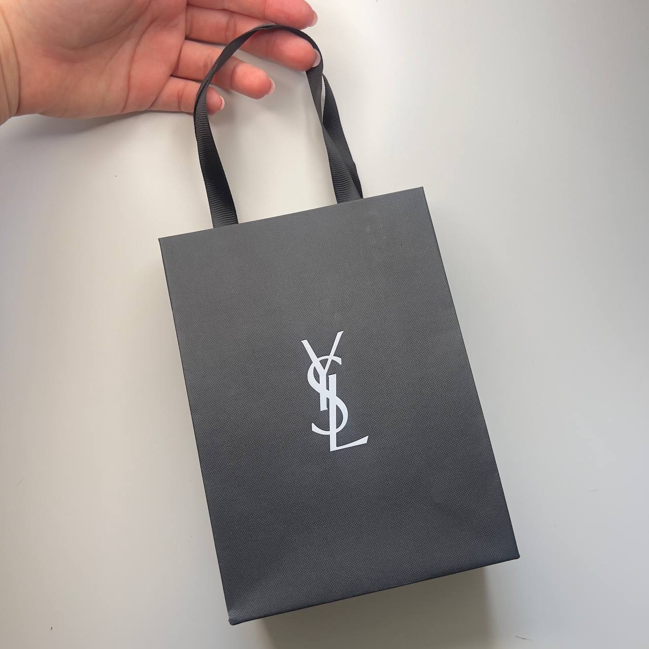 Yves Saint Laurent small shopping bag textured black YSL holiday gift paper bag