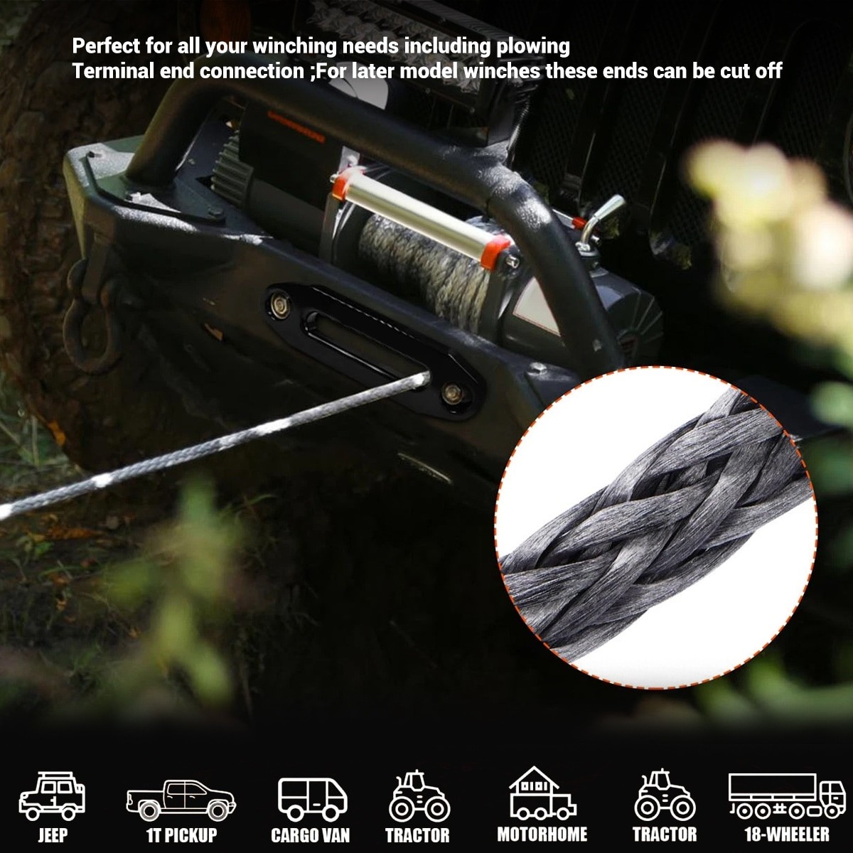 Synthetic Winch Rope Kit, 1/4'' x 50FT w/ 10000 lbs Strength, Protective Sleeve