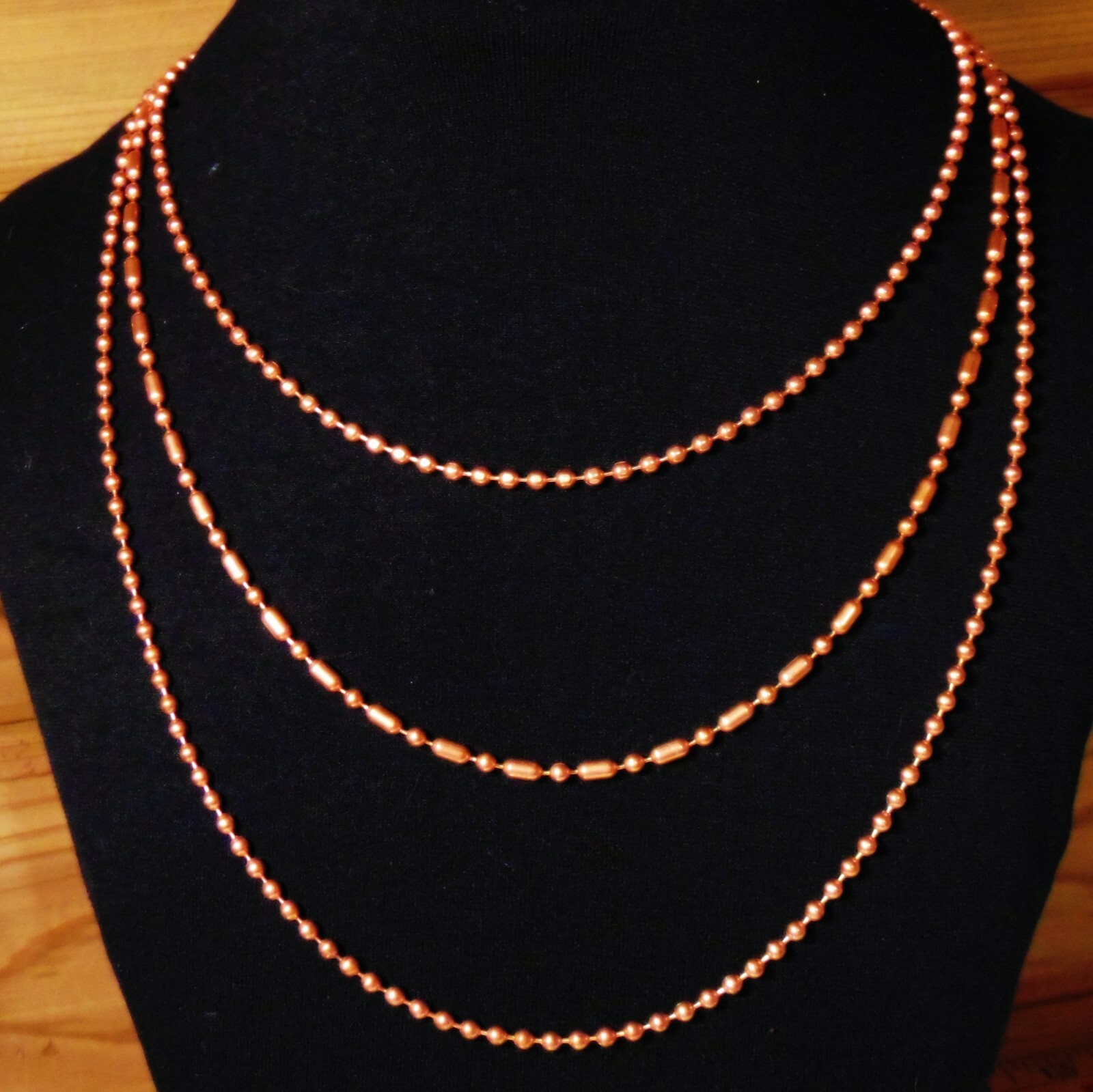3 Solid COPPER Ball CHAIN 24" Necklaces~3 Styles Chain: Round, Faceted, Ball-Bar
