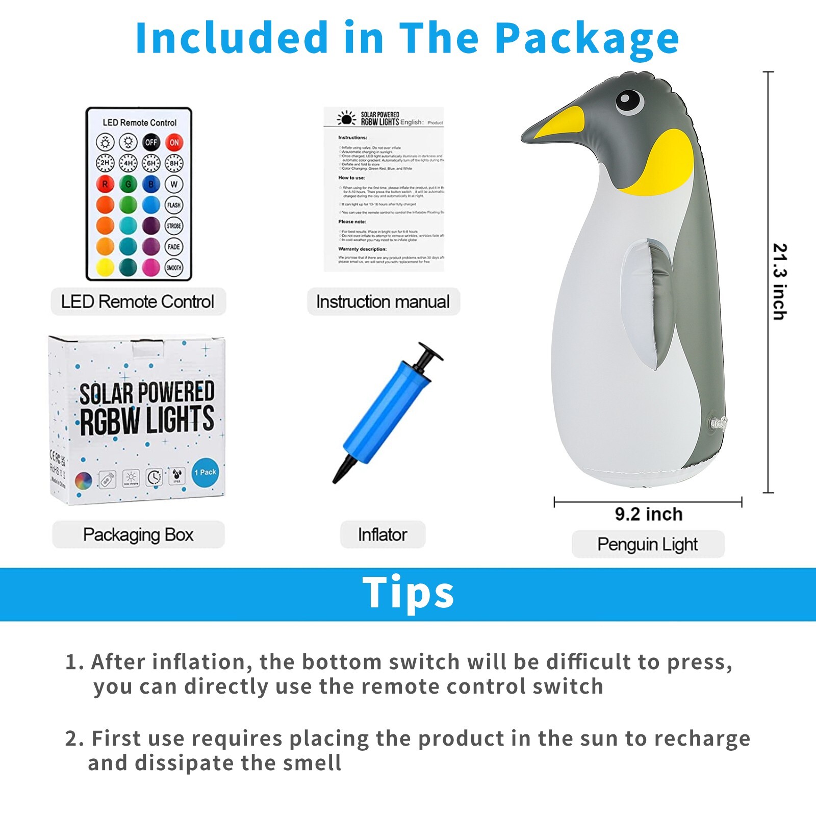 2 Pack Solar Floating Penguin Lights with Remote Waterproof 16 Colors 4 Modes