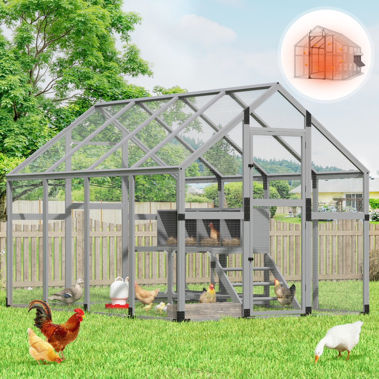 Outdoor Wooden Super-large Chicken Coop Walk-in Chicken Runs for Yard with Cover