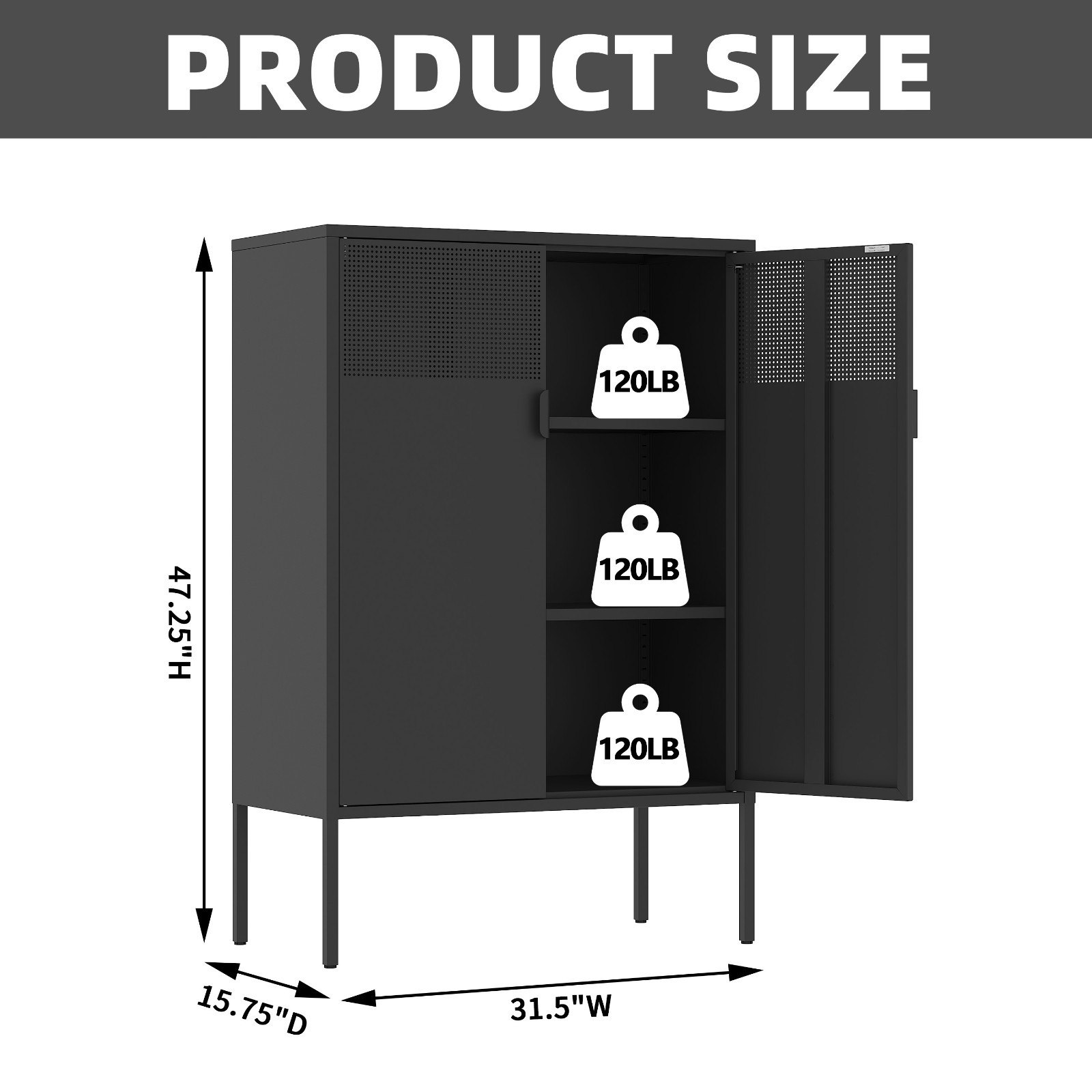 Black Metal Storage Cabinet,2 Door TV Stand, Metal Mesh Accent Cabinet